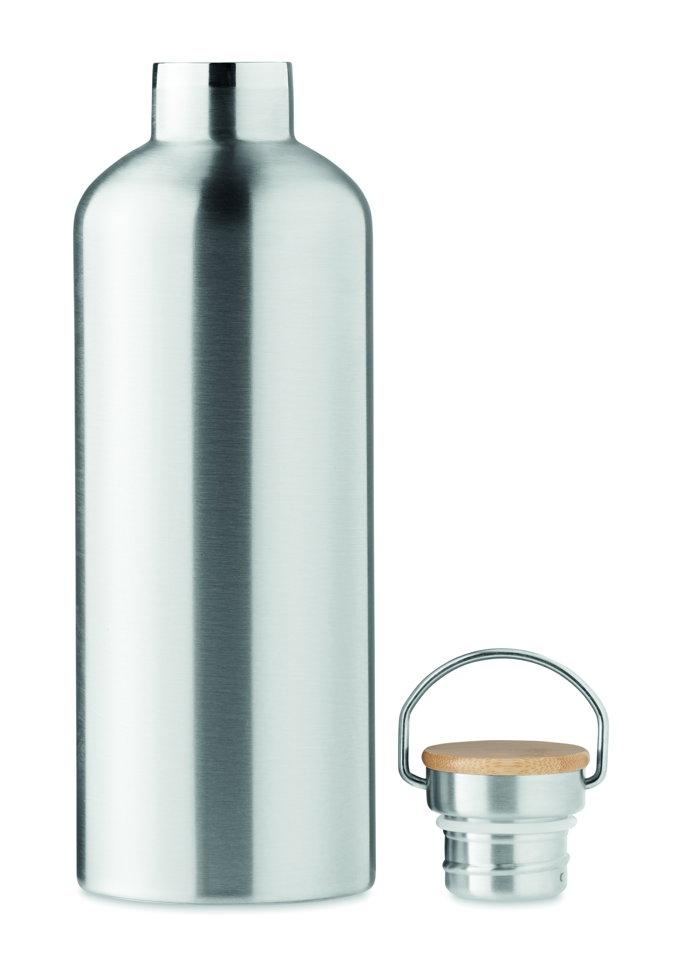 Aluminiumflasche, Wasserflasche, Trinkflasche, Metallic, Bambusdeckel