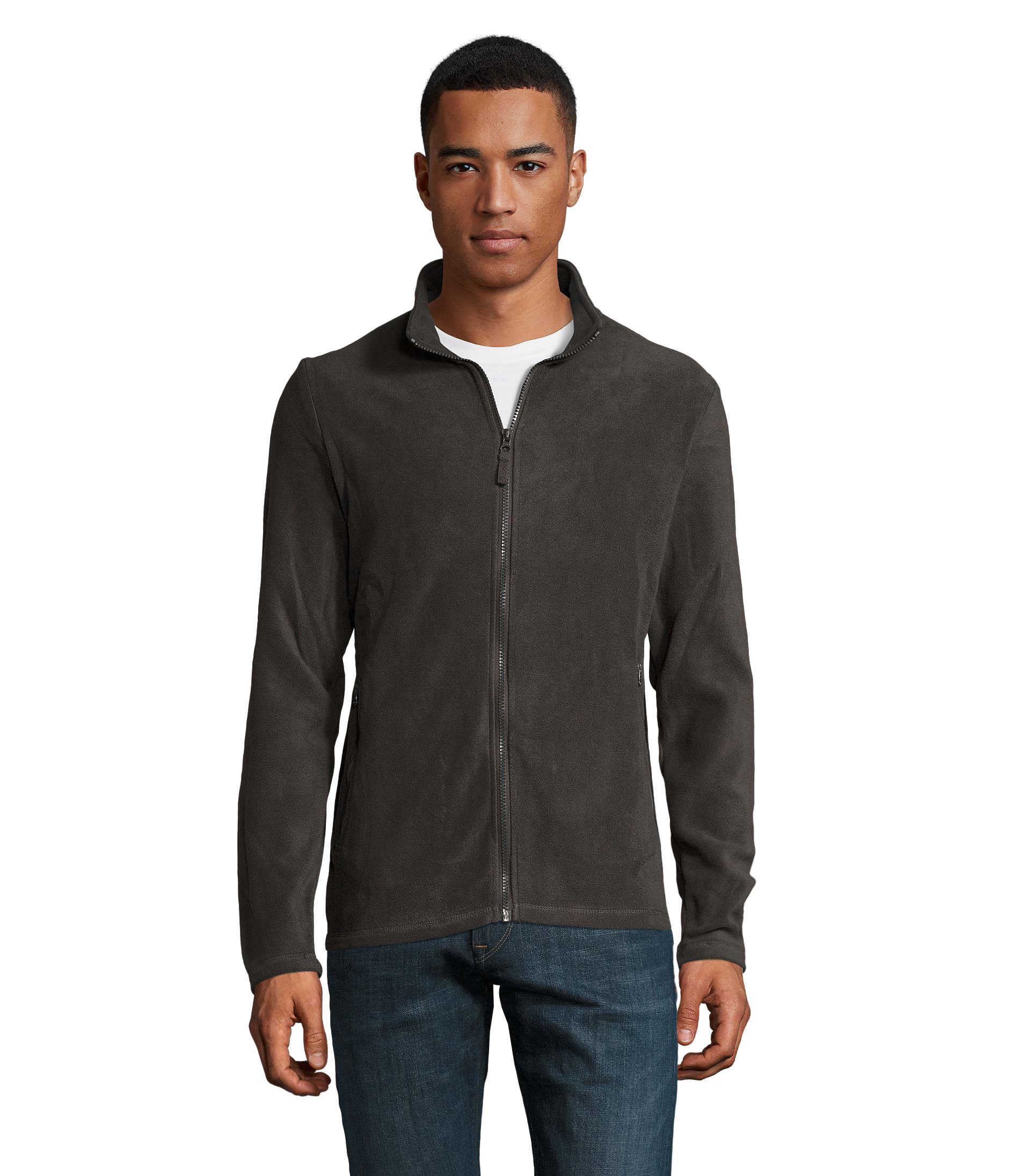 jacke, zipsalat, reissverschluss, unifarben, casual, jacke, zipper, front-zip, cord?, jacke, Zipper, casual, Sweatshirt-Optik, Kinnreihe, Herren-Jacke, Zweiteiler-Reißverschluss, Kunstleder-Optik, Dunkelgrau, Stehkragen