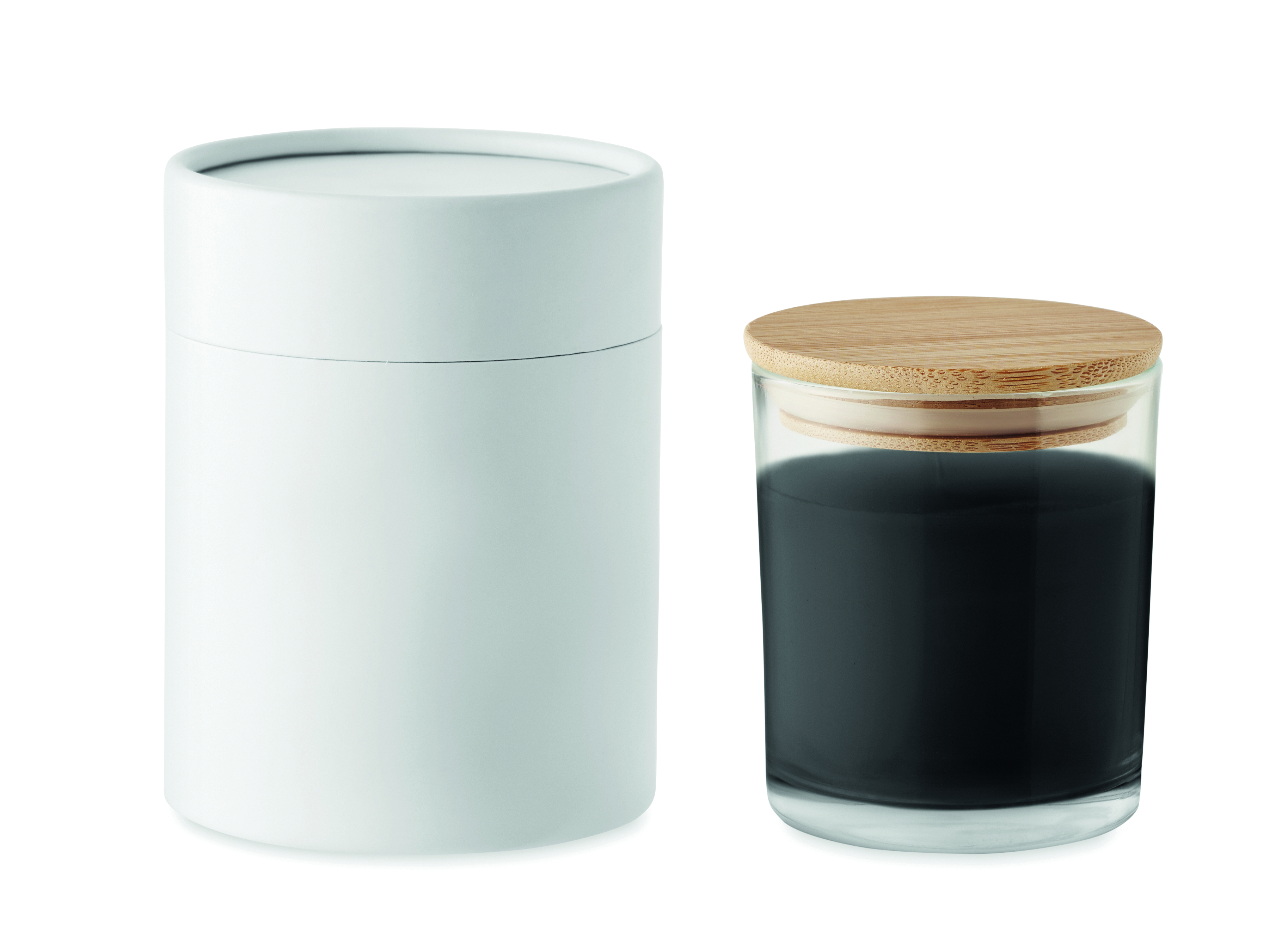 Kaffee-Glas, Glas mit Deckel, Schwarzer Kaffee, Bamboo Deckel, Kaffeetiegel