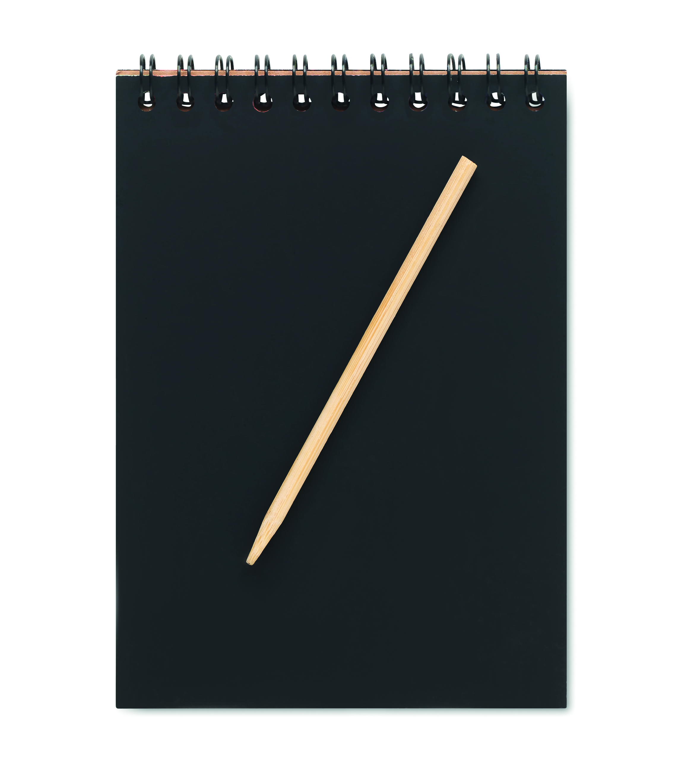 Notizbuch, Spiralbindung, Schwarz, Kladde, Holzstift