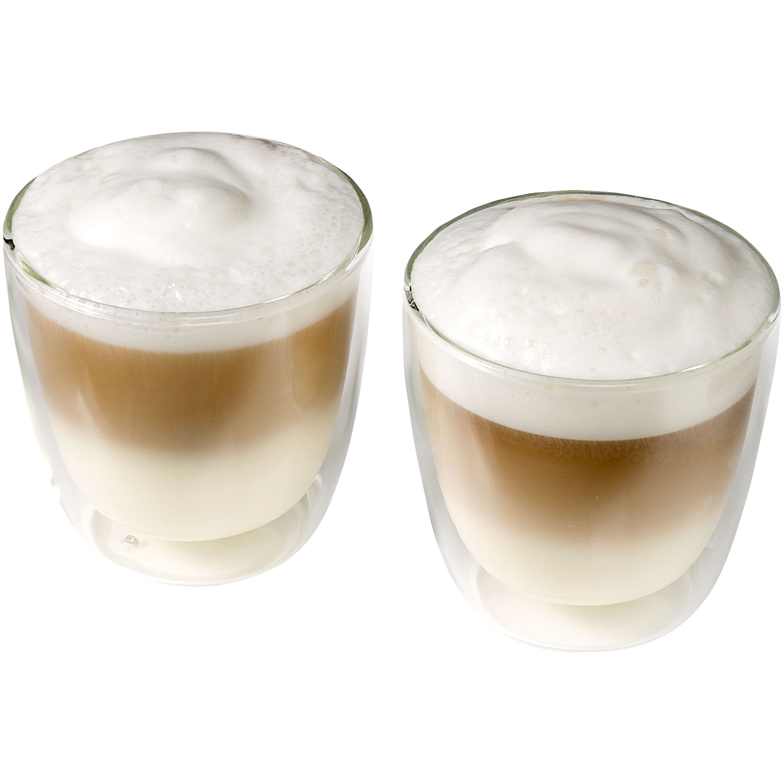 Latte, Kaffeegetränk, Milchkaffee, Schichtgetränk, Gläser, Kaffeegetränk, Schichtkaffee, Milchschaum, latte macchiato, doppeltes Glas, Kaffee, Latte, Milchschicht, Glas, Double Shot