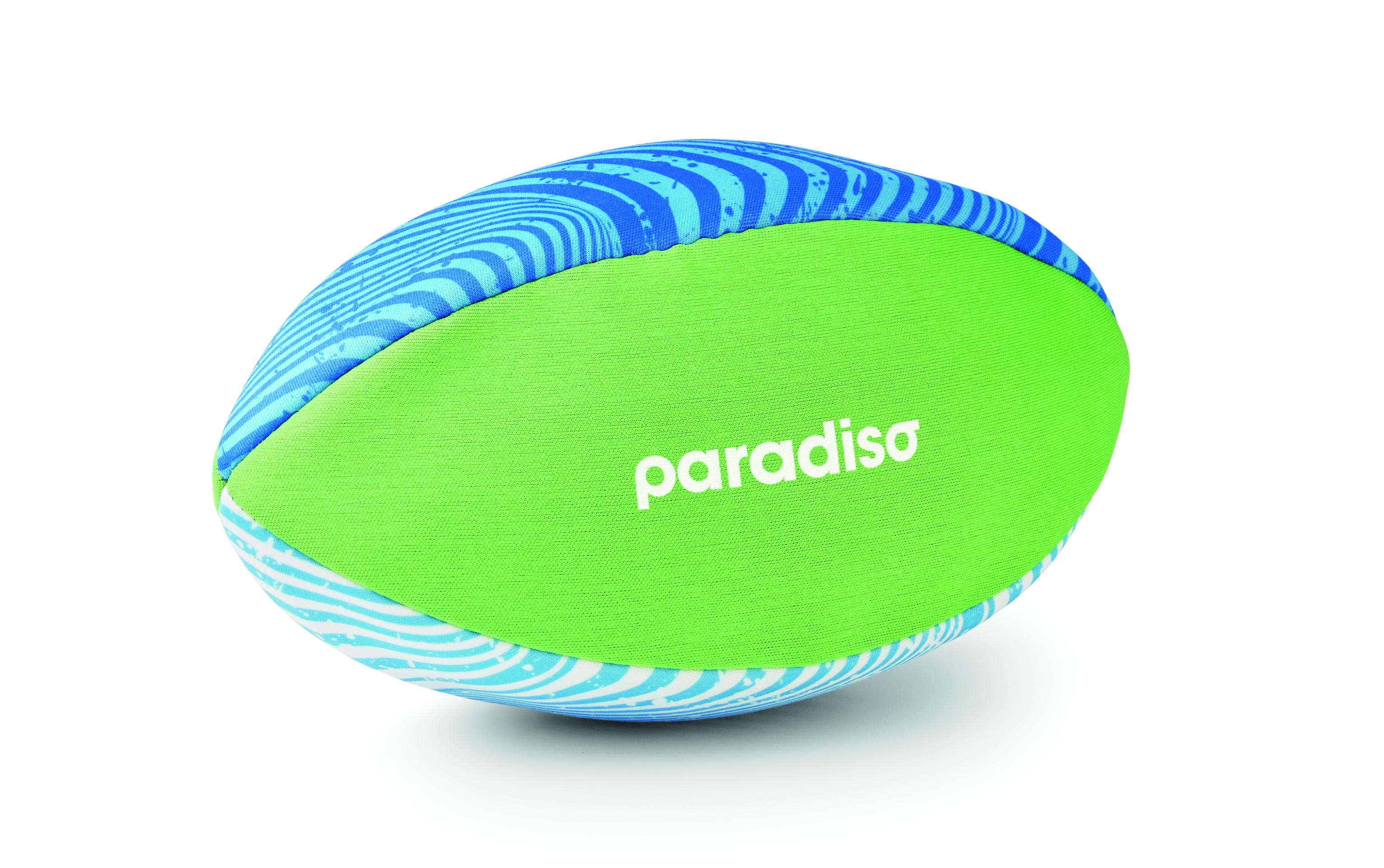 rugby-ball, foam-ball, neon-green, blue-pattern, paradiso