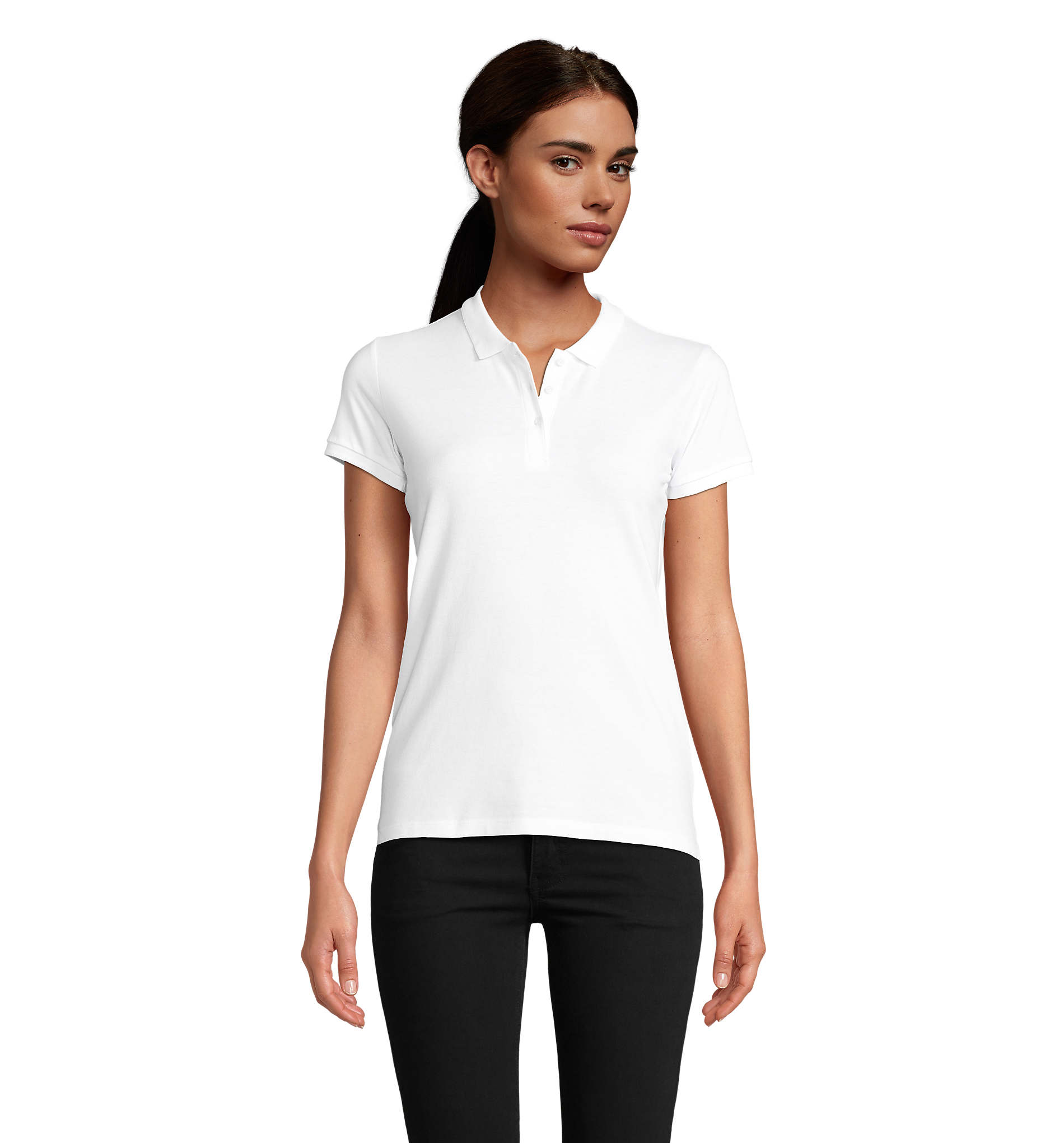 Polo-Shirt, Kurzarm, Weiß, Halsknopf, Kragen, Polo-Shirt, weißes Polo, Kurzarm, Kragenpoloshirt, Damenoberteil, Polohemd, weißes Polo, Damen-Polo, Kurzarm, Polokragen-Shirt, Polo-Shirt, Kurzes Polohemd, Weiß, Kurzärmlig, Damenpassform