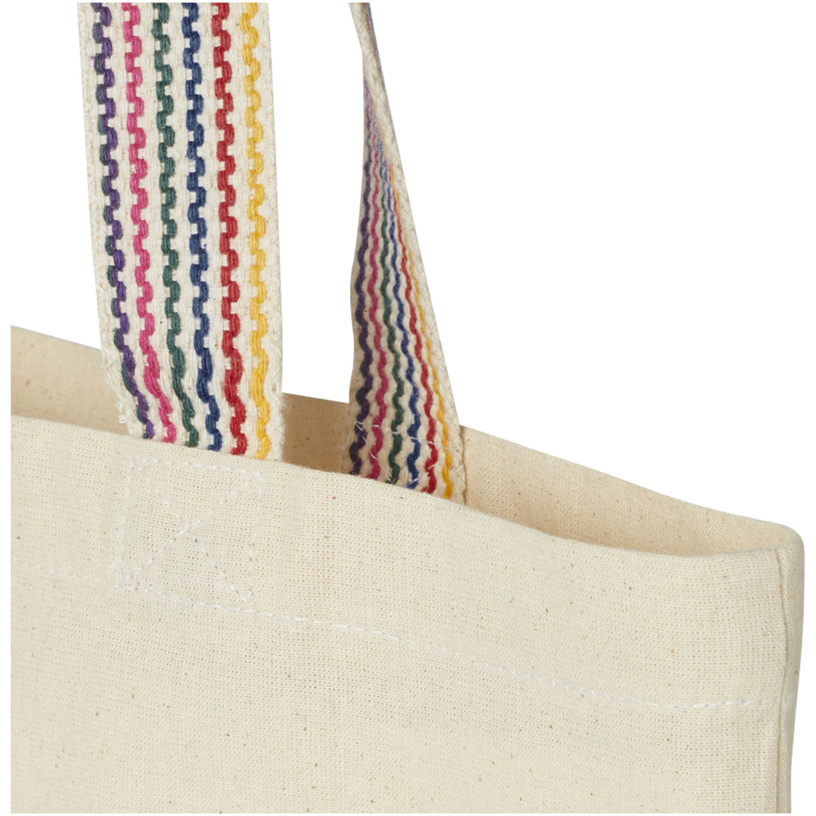 Canvas-Tasche, Tasche, Nähte, Gemusterte Griffe, Beige