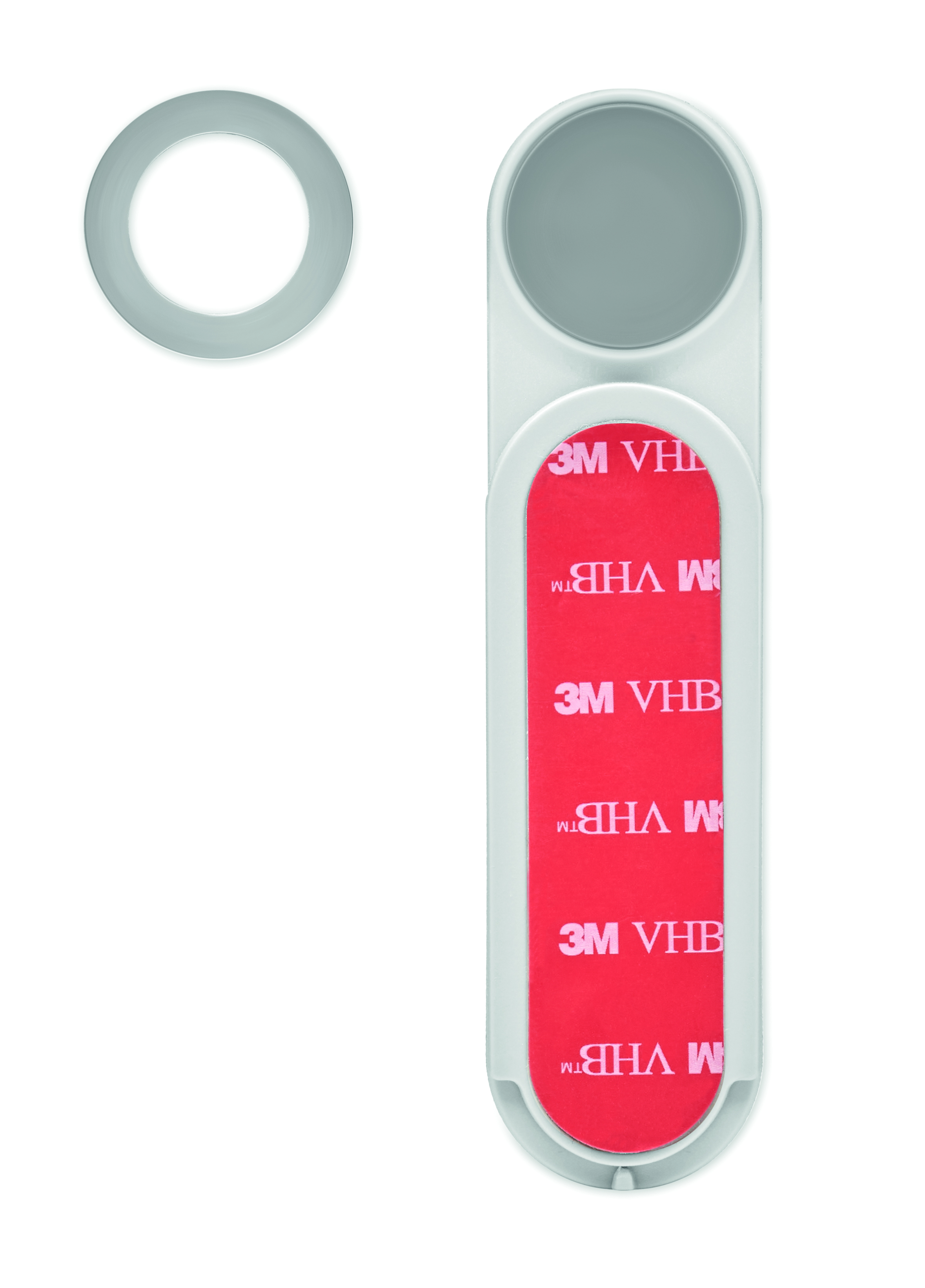 Phone stand, Kletthalter, 3M VHB, rotes Pad, Metallring