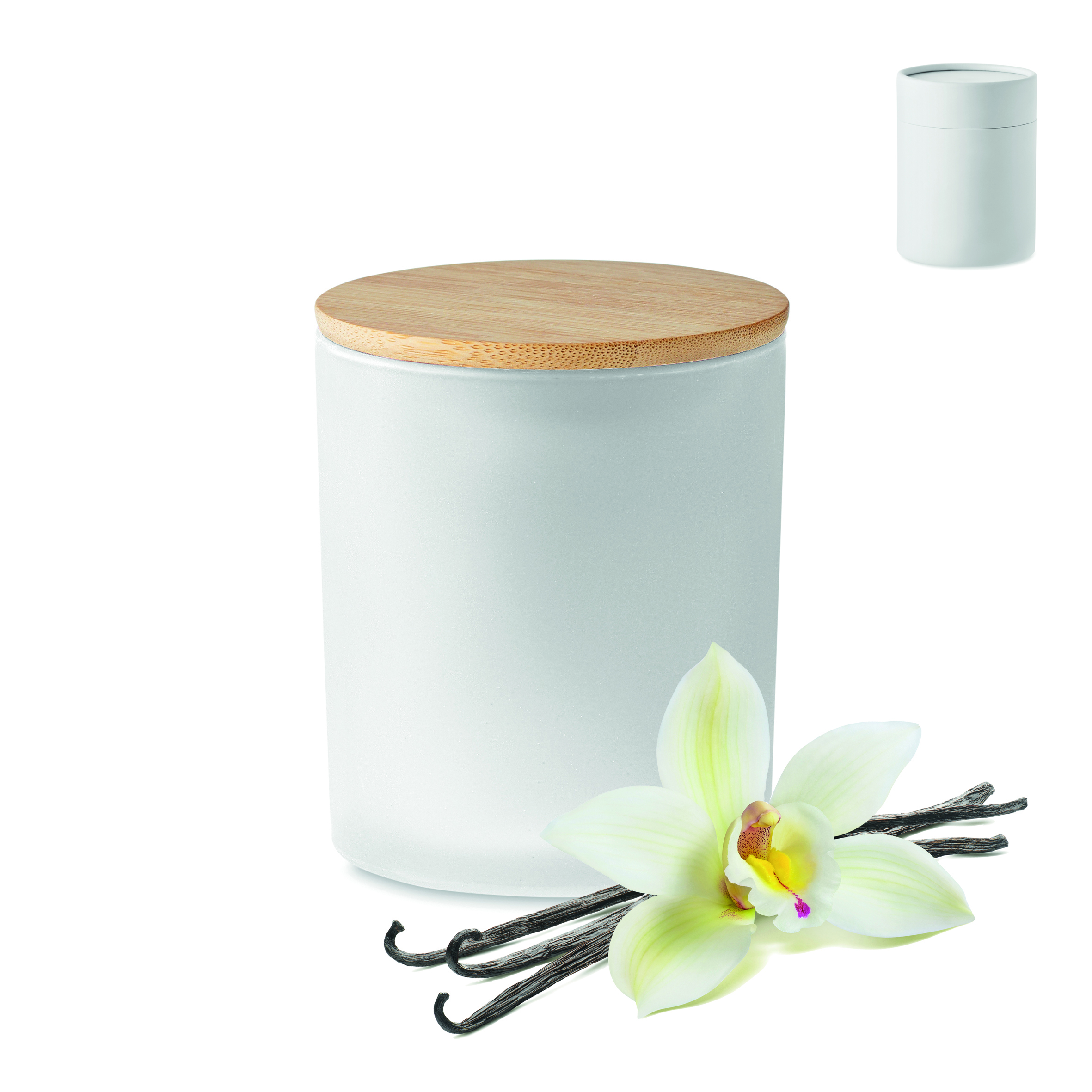 Stoffbehälter, Aufbewahrungsdose, Holzdeckel, Keramik, Vanille-Orchidee, Zimt