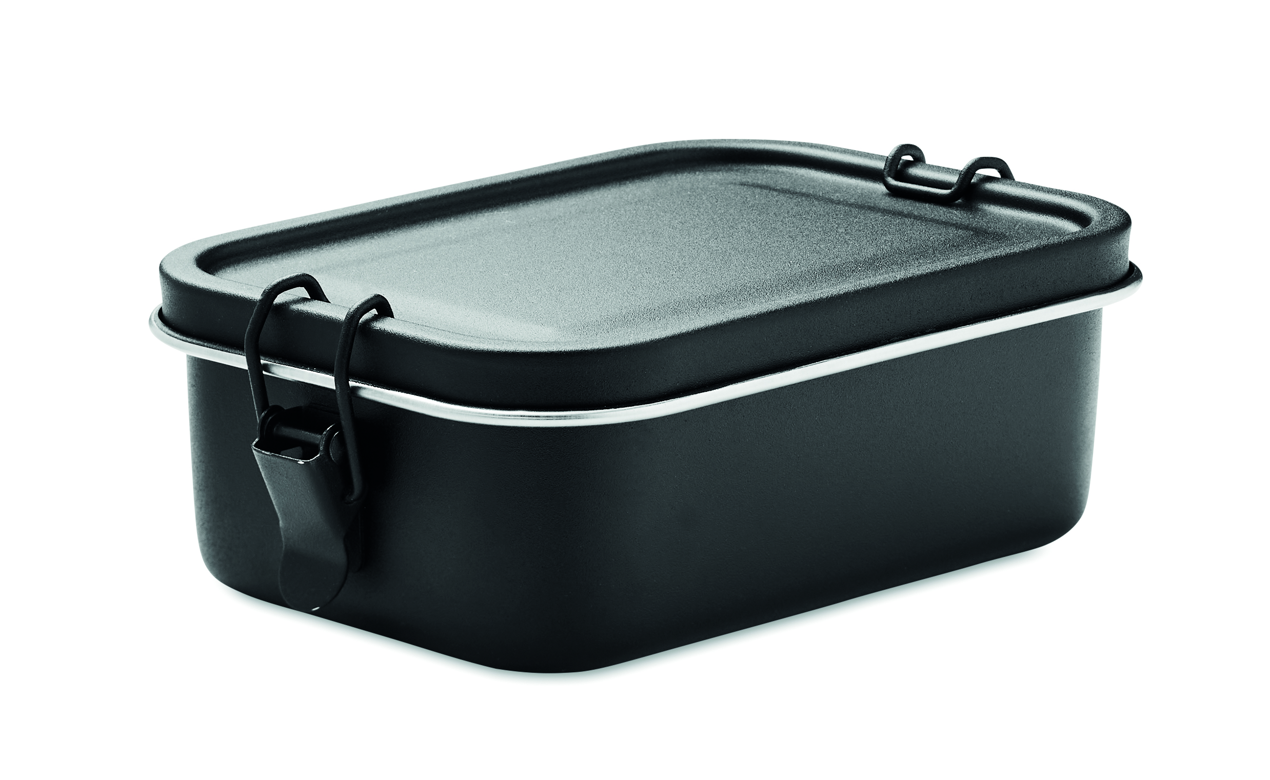 lunchbox, food container, metal latch, black, rectangular
