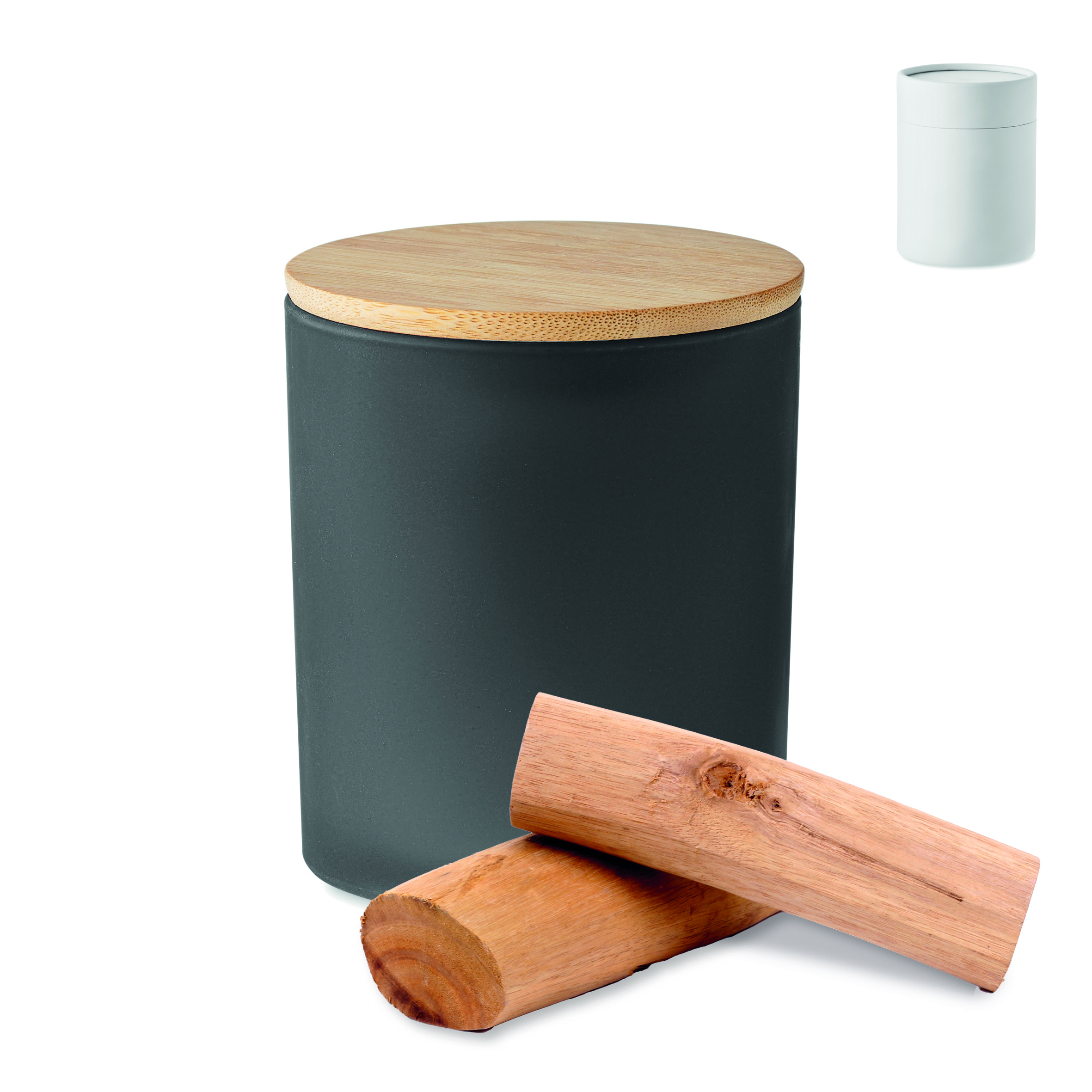 Küchendose, Aufbewahrungsbehälter, Holzdeckel, Dunkelgrün, Holzstapel