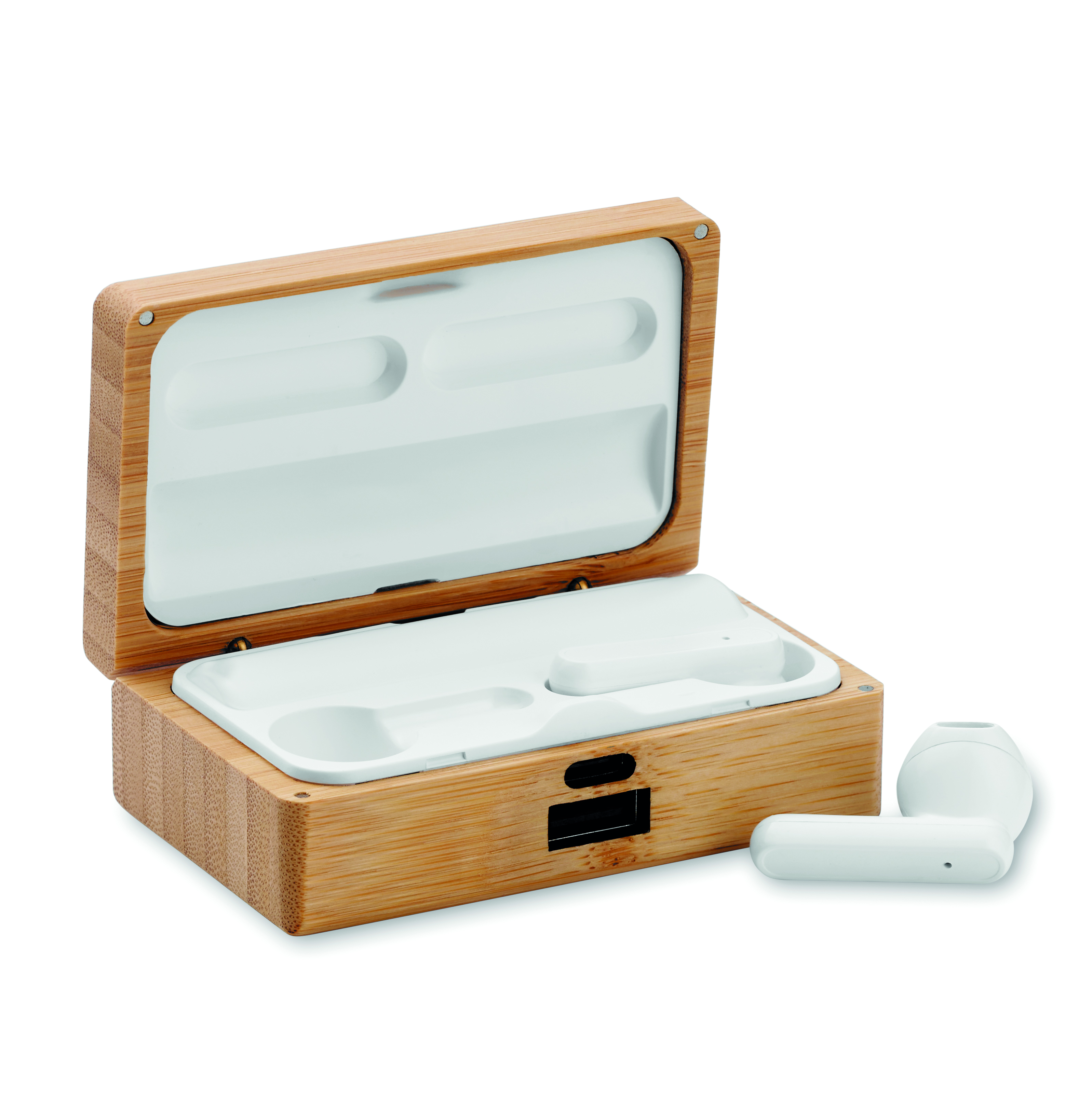 Holzkoffer, Ladehülle, In-Ear Kopfhörer, kabellose Kopfhörer, weiße Kopfhörer, Holzschatulle, Aufbewahrungsbox, Ladebox, In-Ear Kopfhörer?, Holzgehäuse, holzbox, airpods, ladecase, holz, tragebox