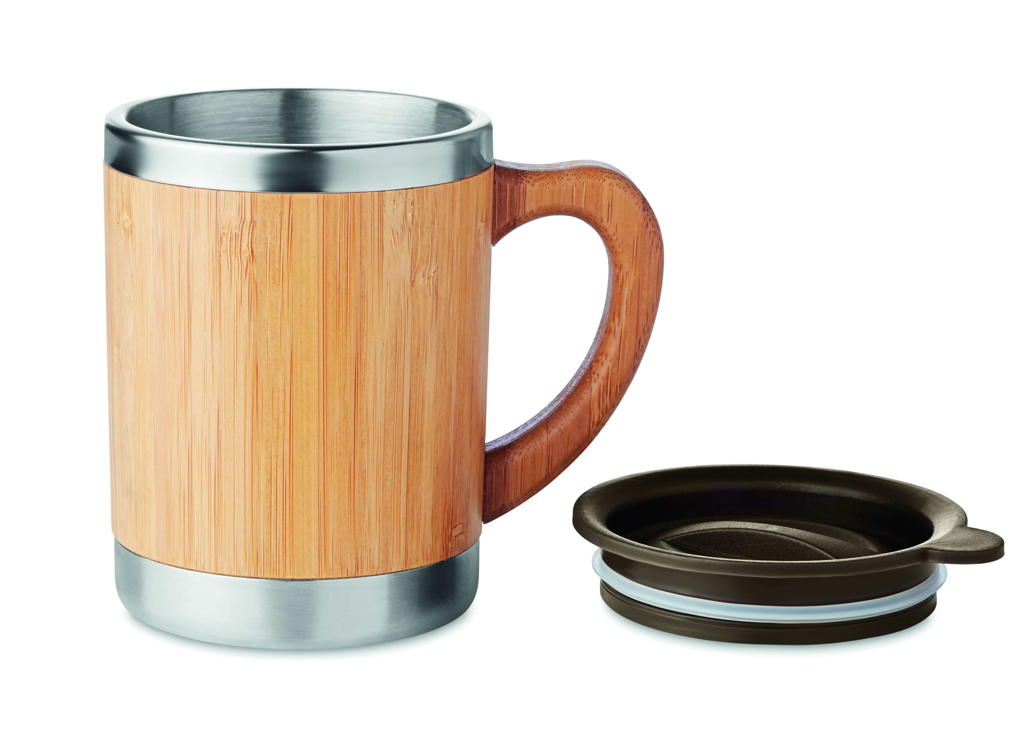 Holzbecher, Mug, Trinkbecher, Holzlook, Metalrand