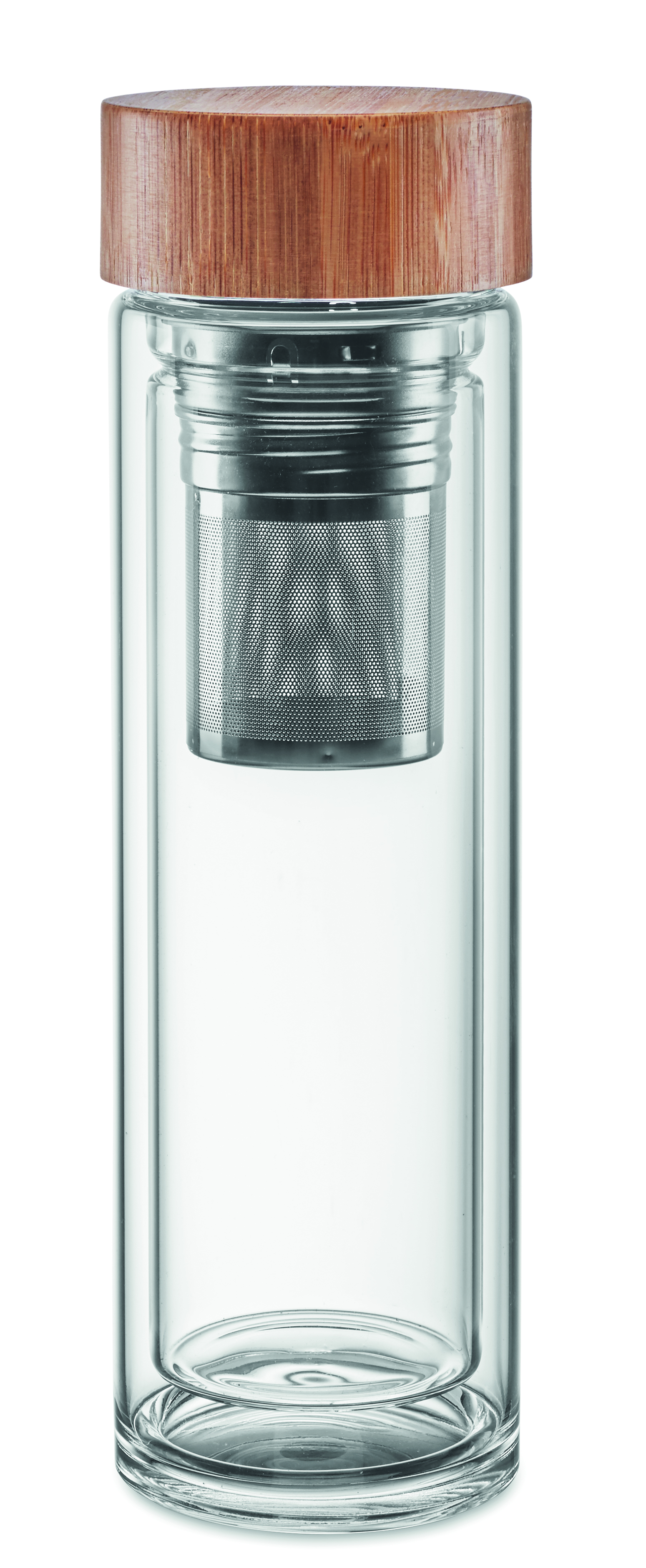 Glasflasche, Teesieb, Holzdeckel, transparent, Küchenzubehör