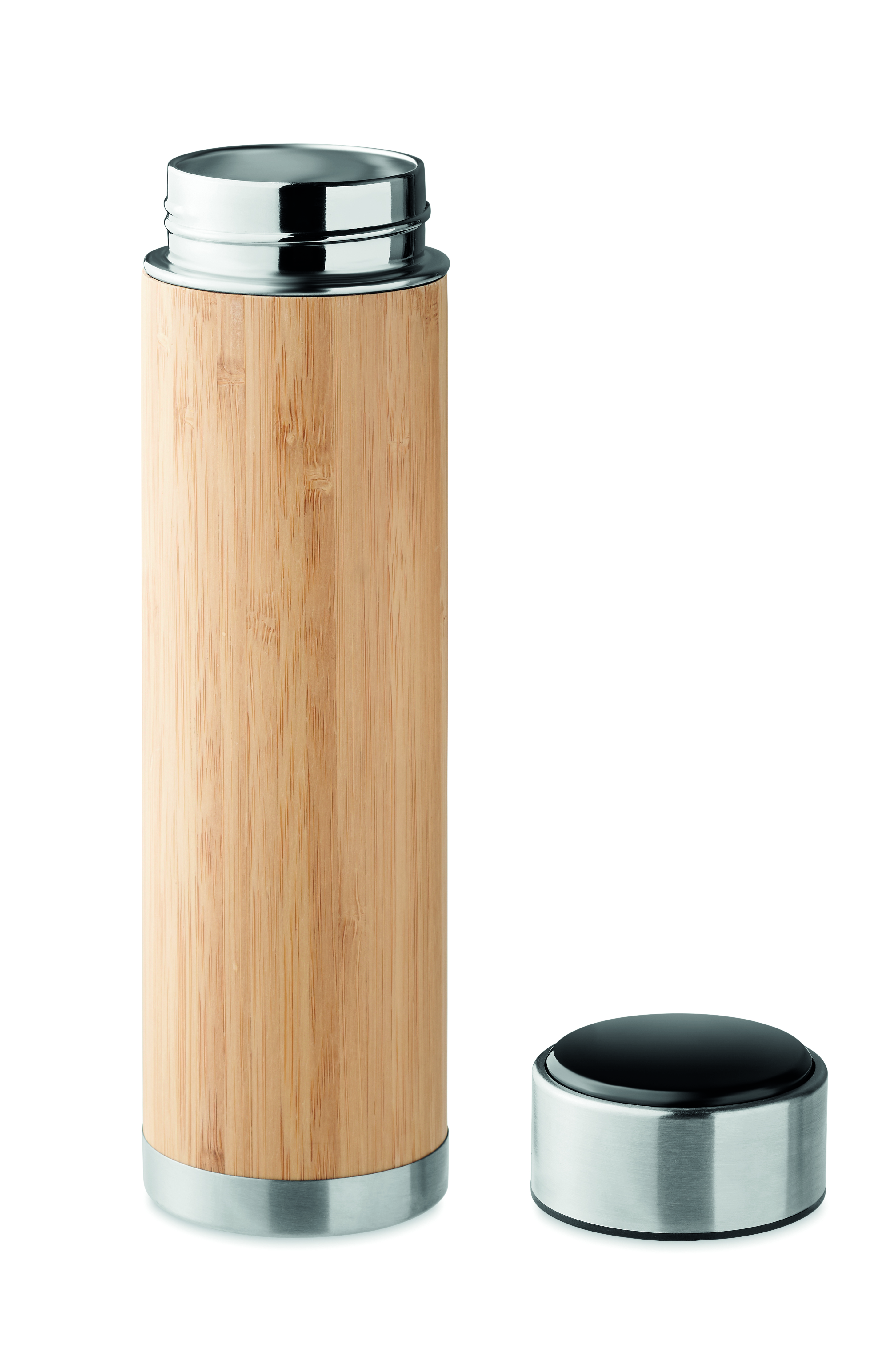 Holz, Thermosflasche, Vakuumkanne, Stahldeckel, Korkenloser Deckel