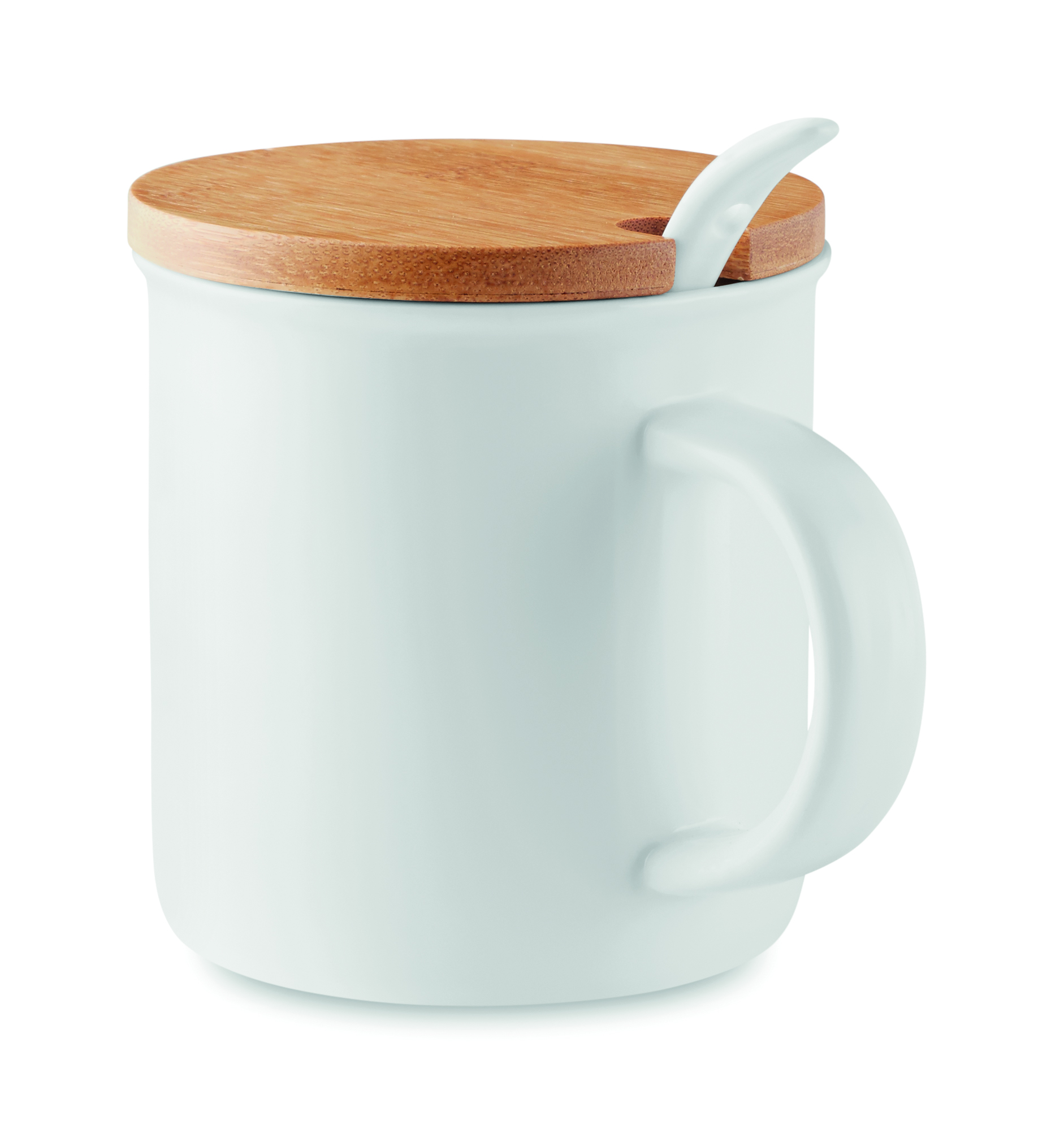 Becher, Tasse, Keramik, Holzdeckel, Löffel