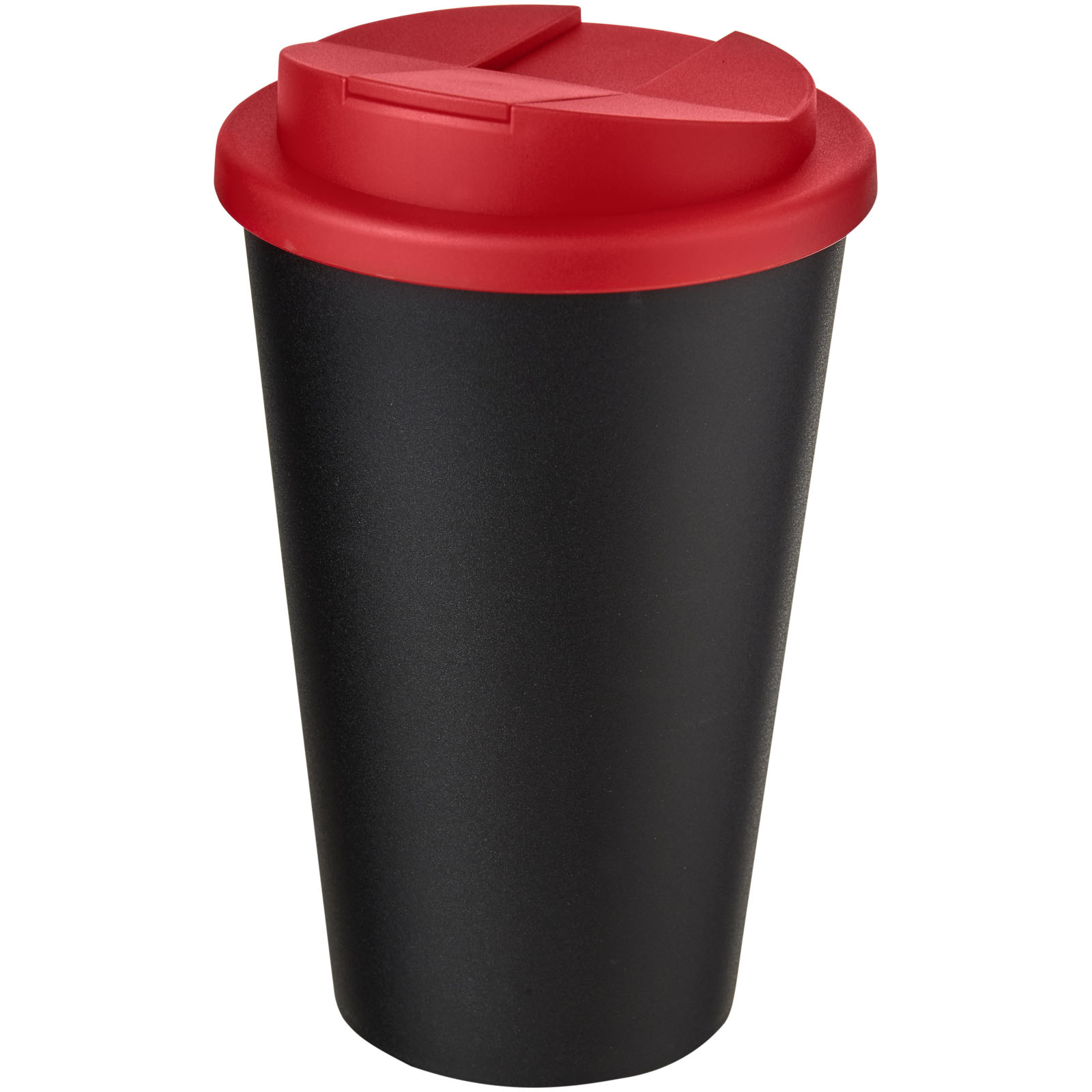 Becher, Stoffbecher, Kaffeebecher, schwarz, roter Deckel