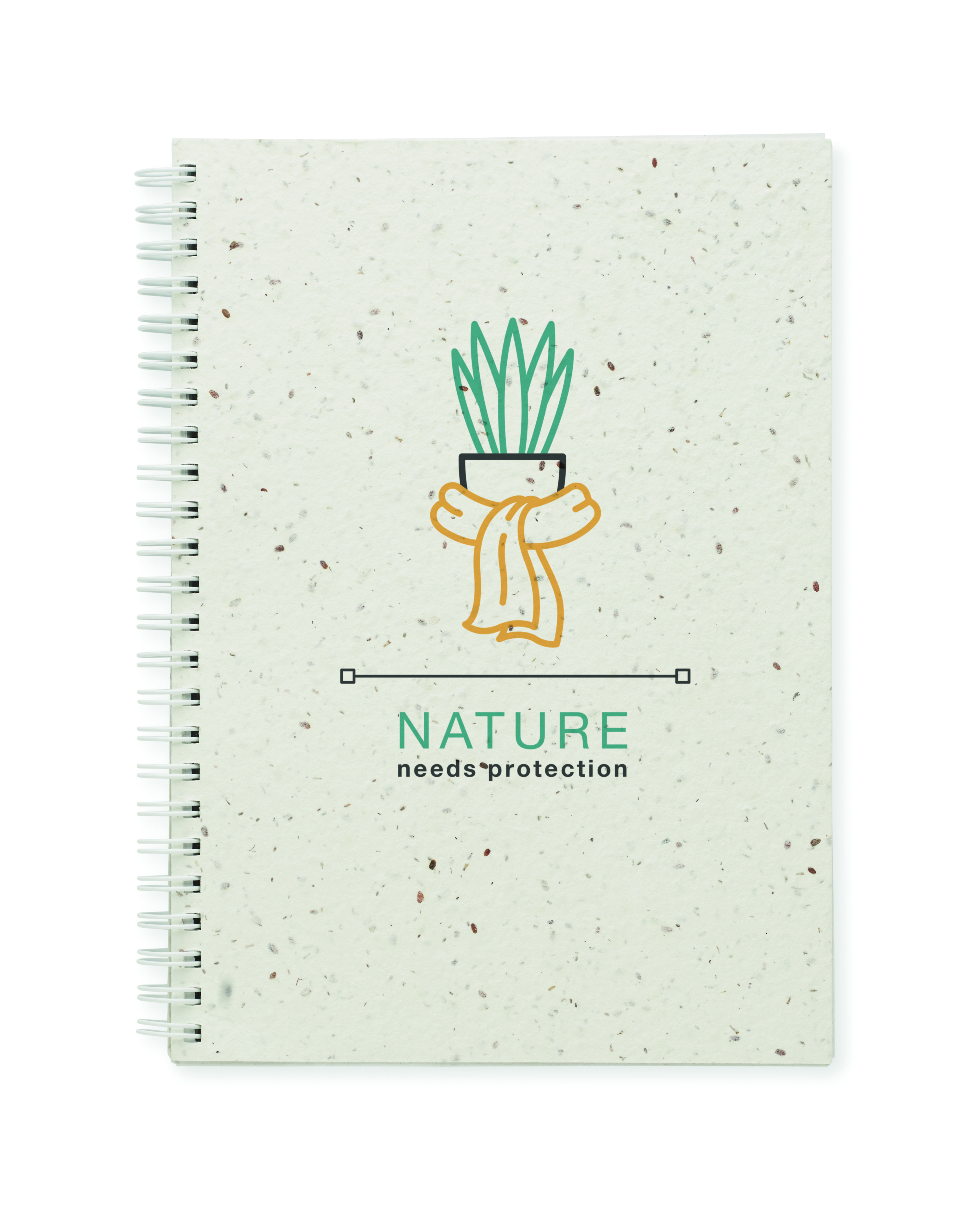 Notizbuch, Spiralbindung, Pflanzenillustration, Naturmotiv, Hefte, notebook, spiral bound, eco-friendly, plant illustration, nature notebook, notebook, spiral-bound, Pflanzenillustration, grüne Pflanze, Kraftpapier mit Flecken