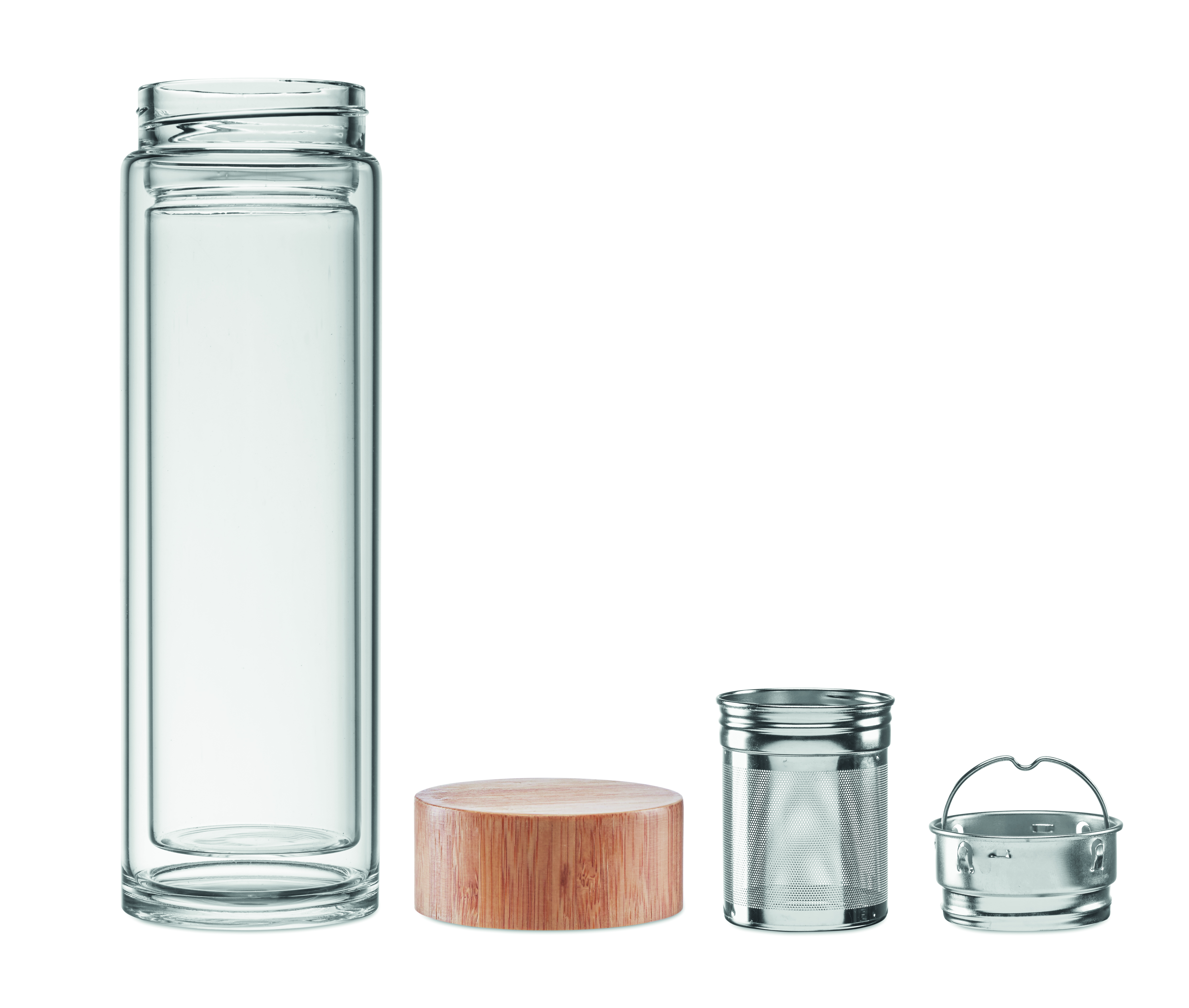 glasflasche, leere Flasche, Holzdeckel, Metallfilter, Tee-Dose