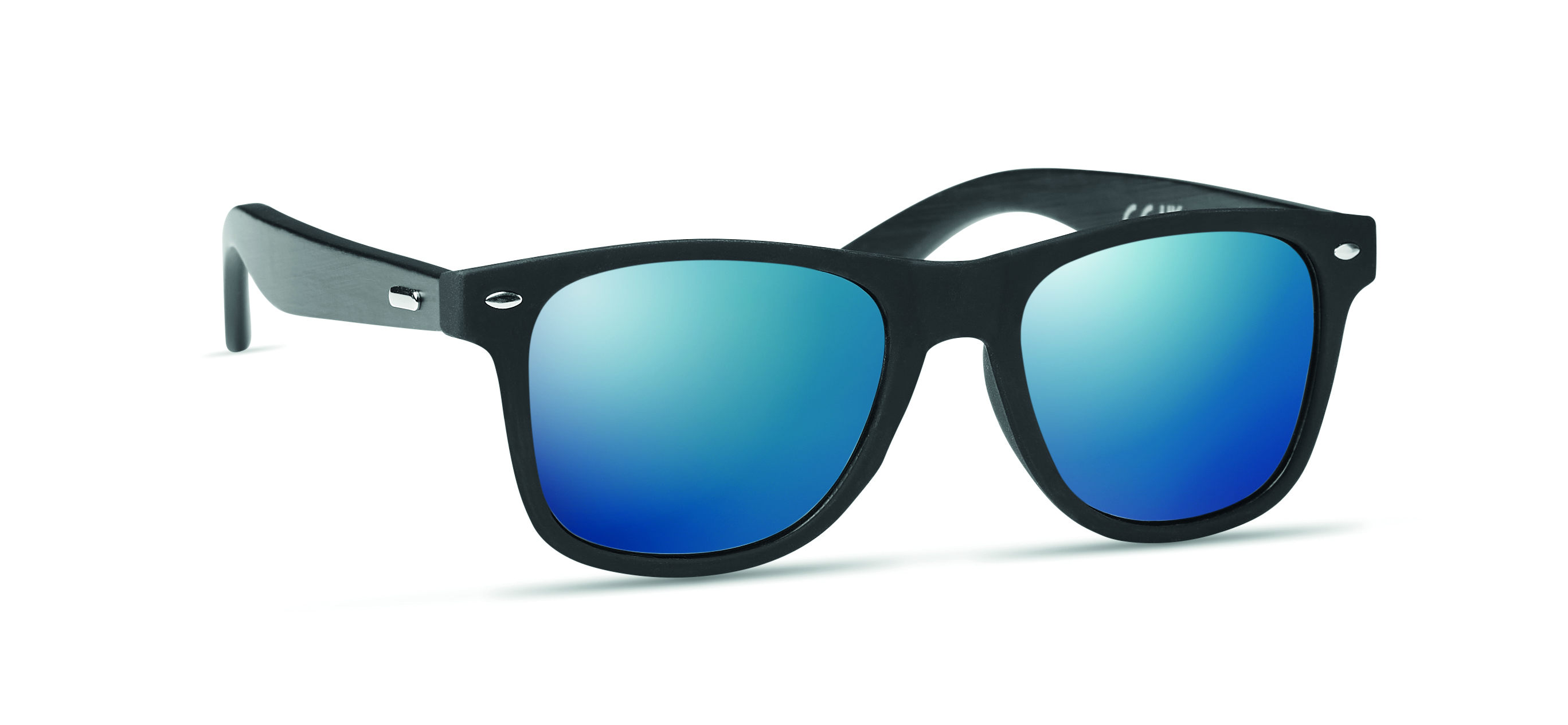 Sonnenbrille, Schwarz, blaue Spiegelgläser, Kunststoffrahmen, Pilotenschnitt