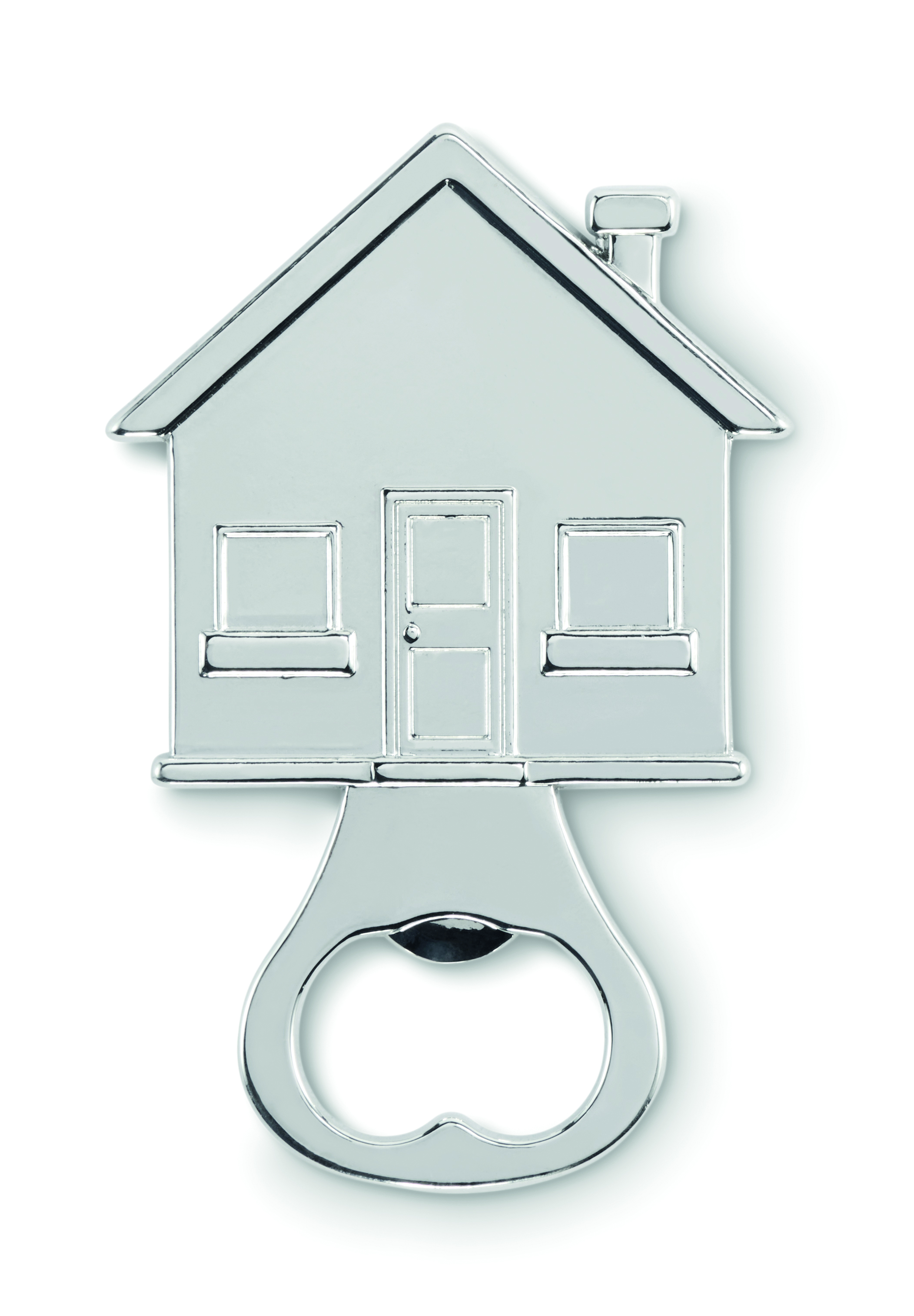 Haus, hausförmig, Flaschenöffner, Metall, Silber