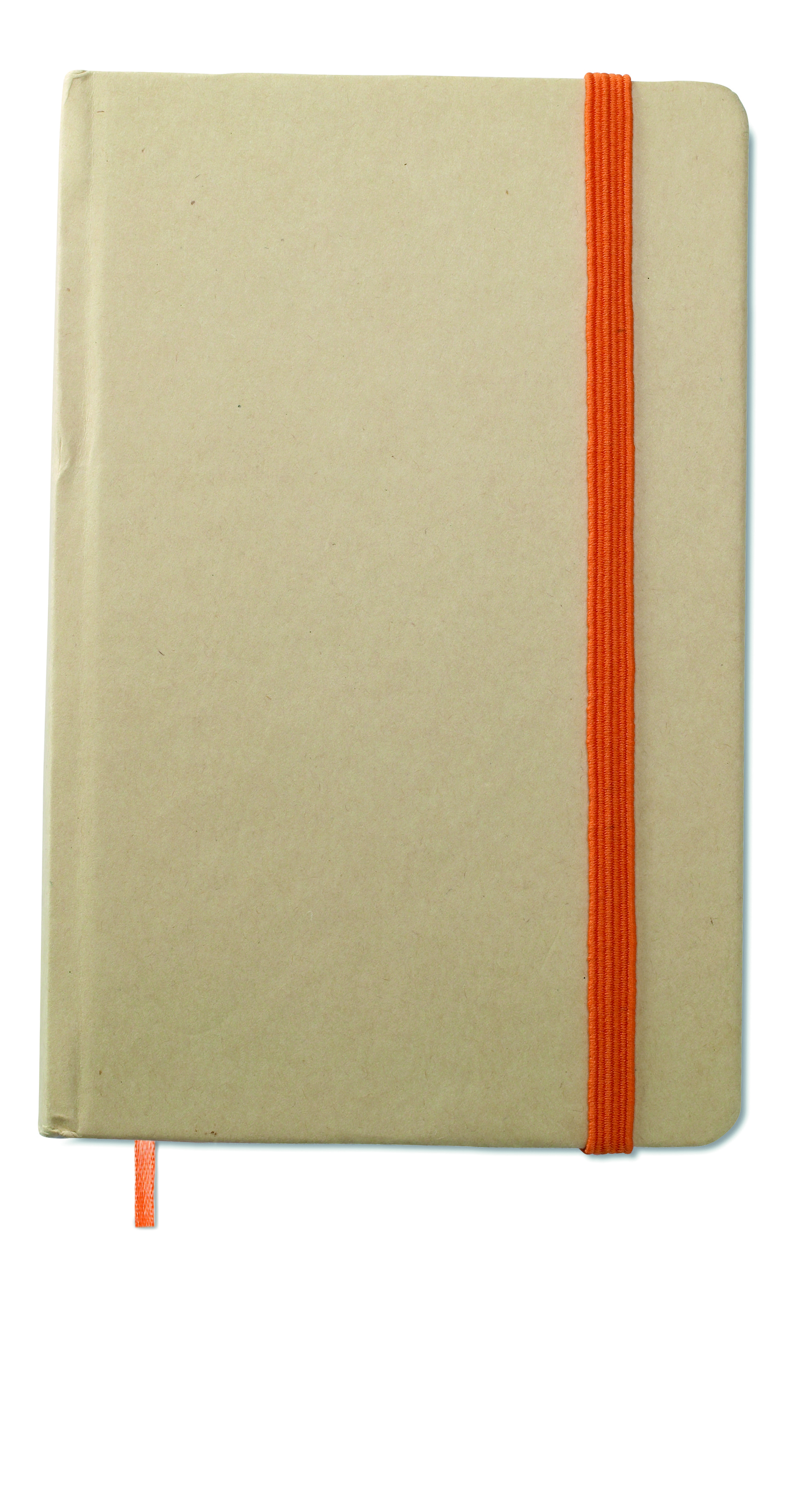Notebook, Hardcover, Elastikband, Orangener Gurt, Beige Einband