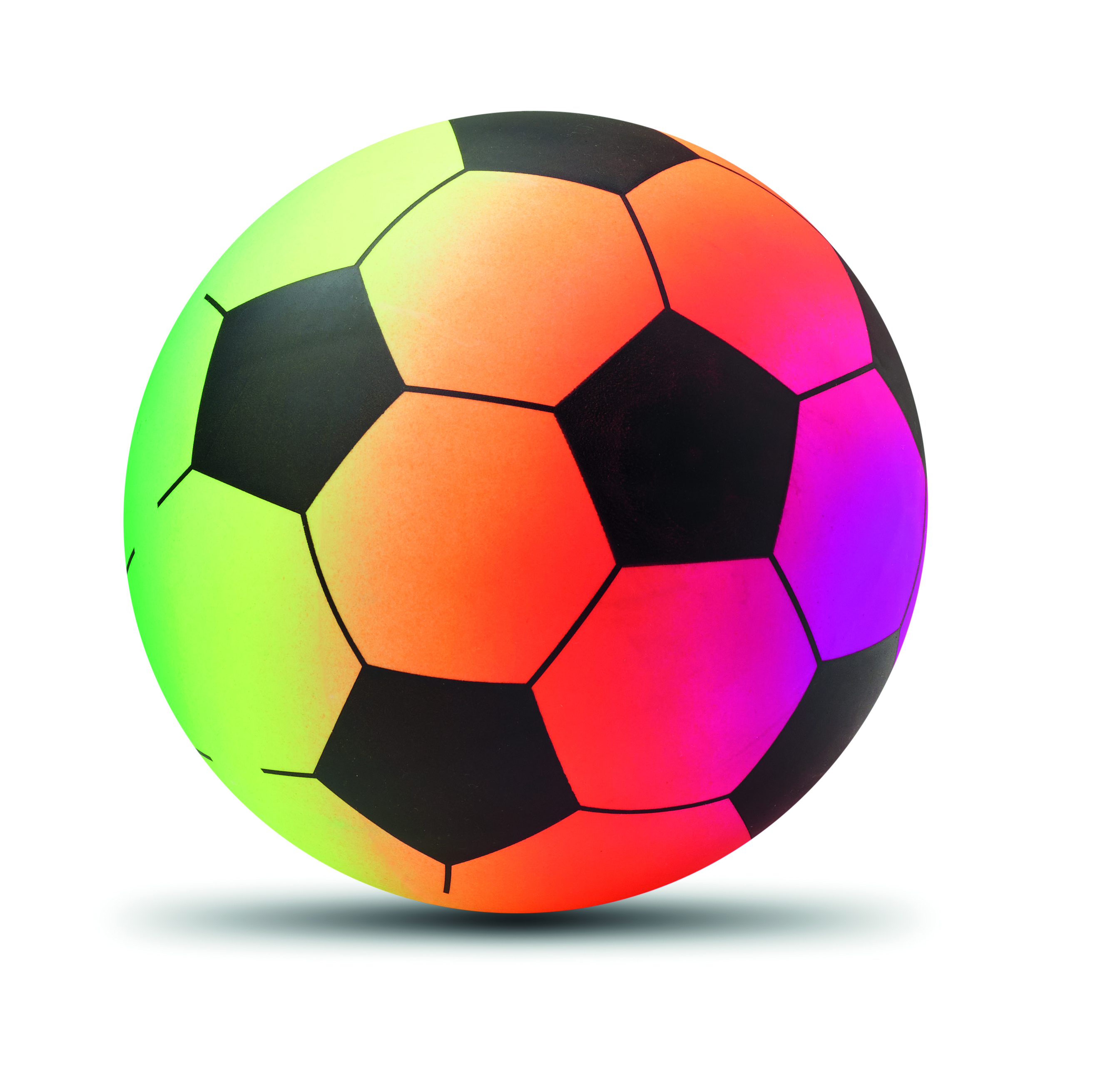 soccer ball, neon colors, mehrfarbig, polygonmuster, kugelball, fußball, ball, fußballball, bunt, farbenfrohes design, Fußball, Ball, Neonfarben, Gummi?, Spielball