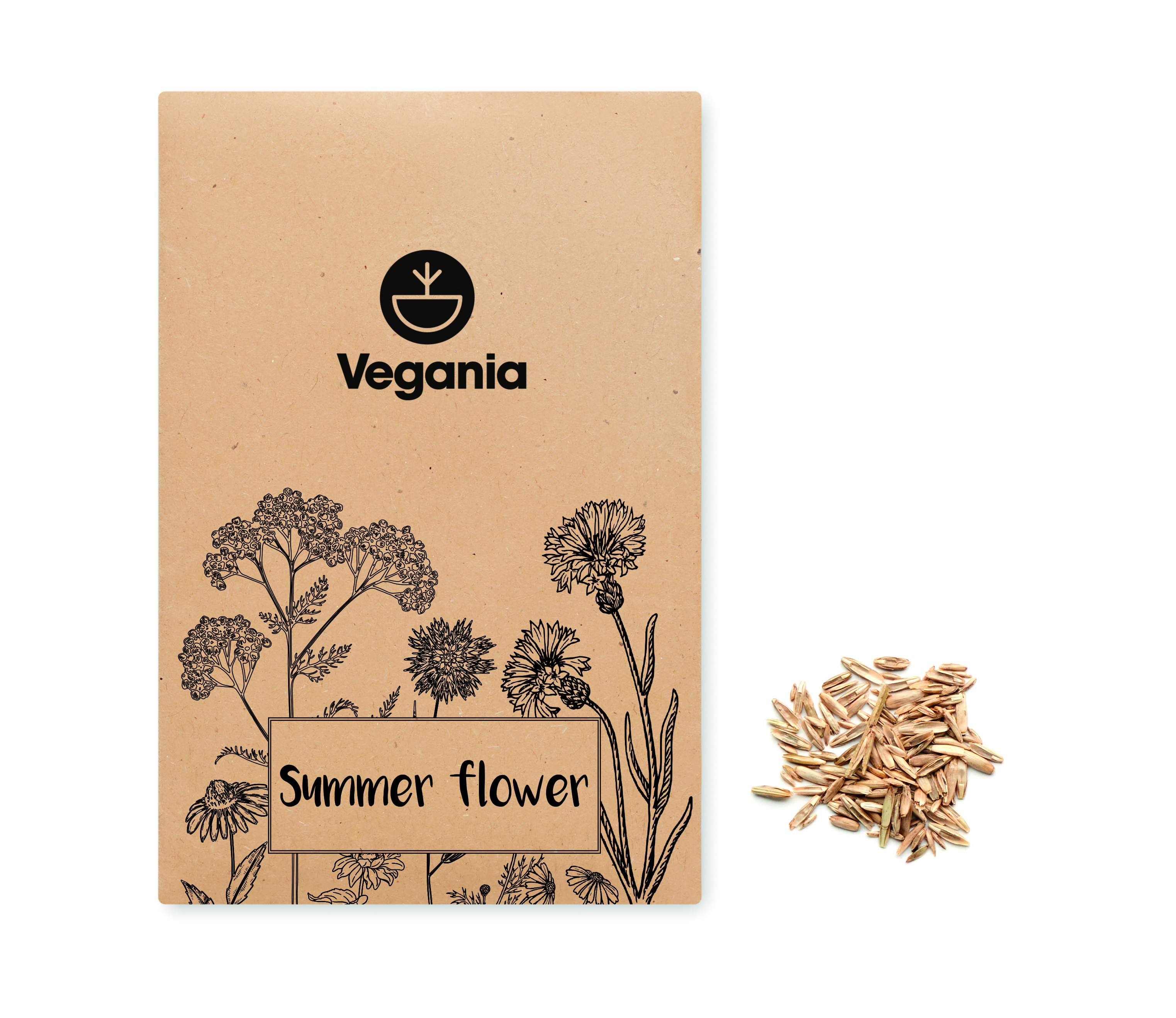 vegan, Sommerblume, Papierverpackung, Saatgut Packet, Blumen Illustration