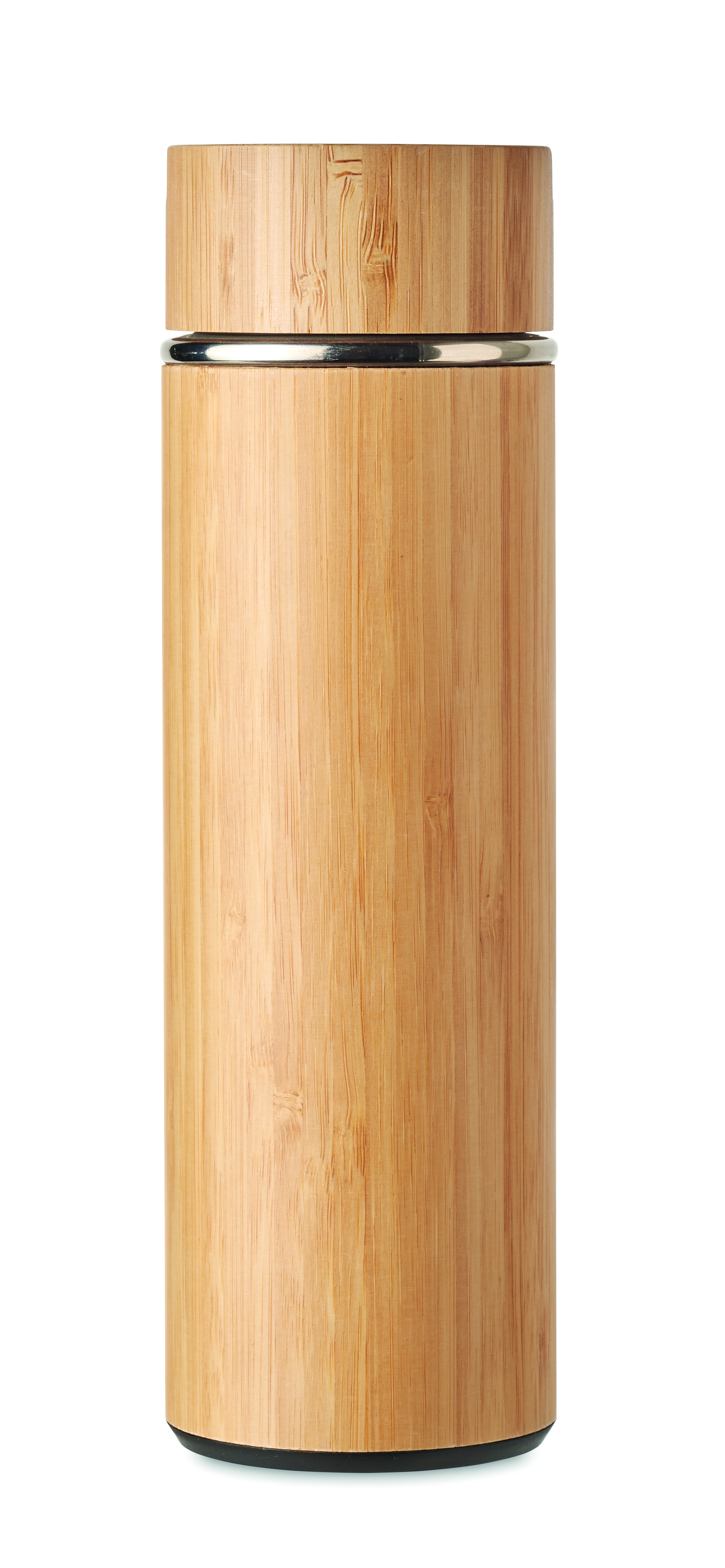 Bambusflasche, Thermos, Trinkflasche, Naturalholz, Metallring