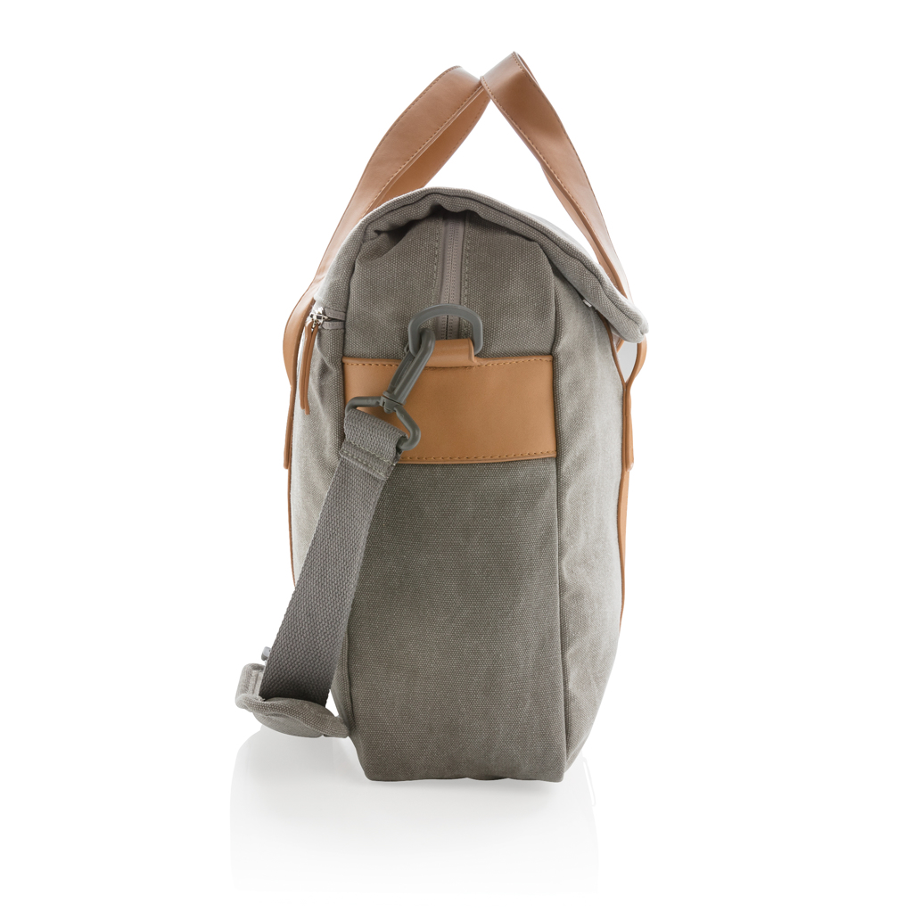 Tasche, Umhängetasche, Canvas, Grau, Lederakzente