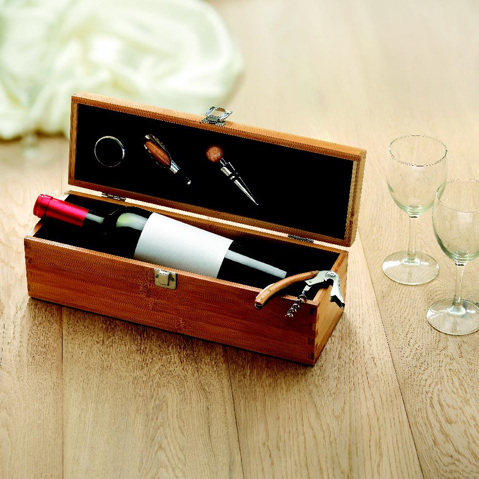 Weinset, Weinflasche, Korkenzieher, Holzkiste, Wine accessories