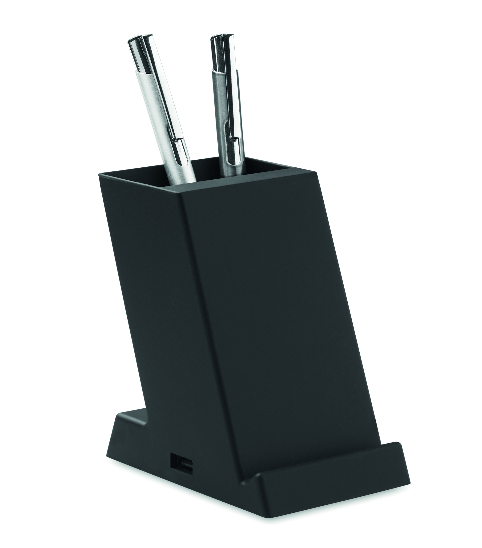 Schreibset, Stifthalter, Schwarz, Metall, USB-Ladeanschluss