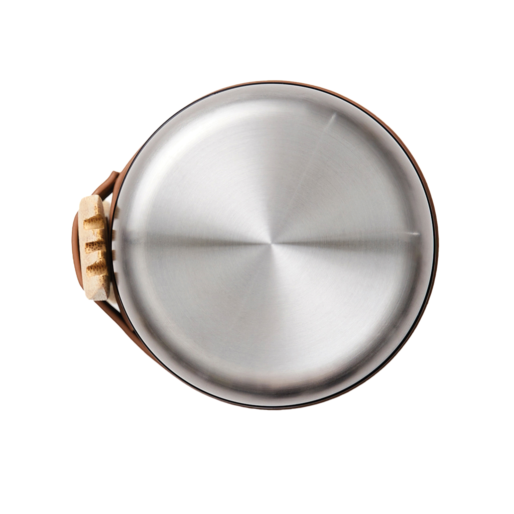 Teller, Essen, Mahlzeit, Edelstahlpfanne, Bratpfanne, Rund, Griff aus Leder, Kochgeschirr