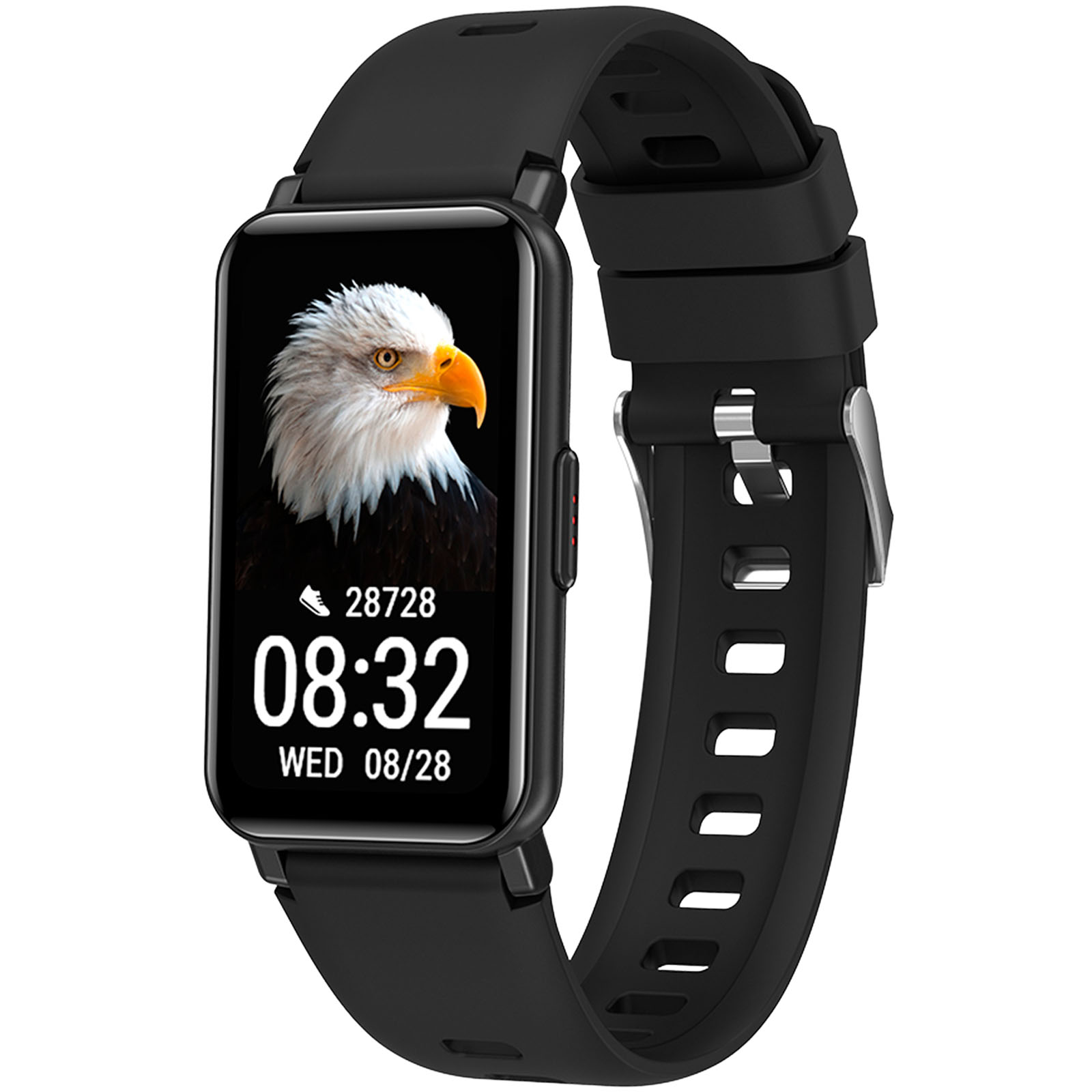 Smartwatch, digitales Display, schwarzes Armband, abgerundete Rechteckform, Weißkopfseeadler-Wallpaper