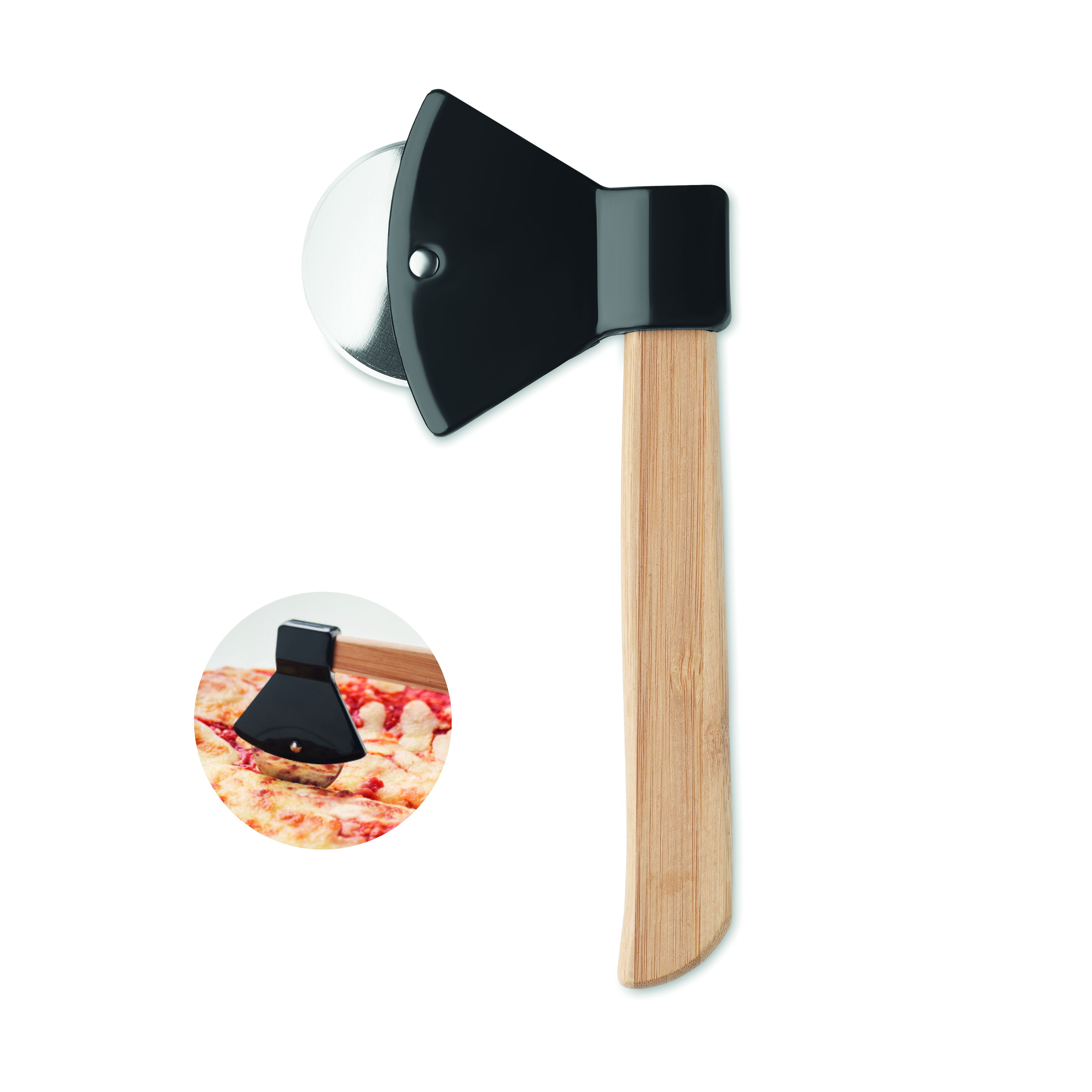 Hacker, Pizza cutter, Hammer-style, Wooden handle, Metal blade