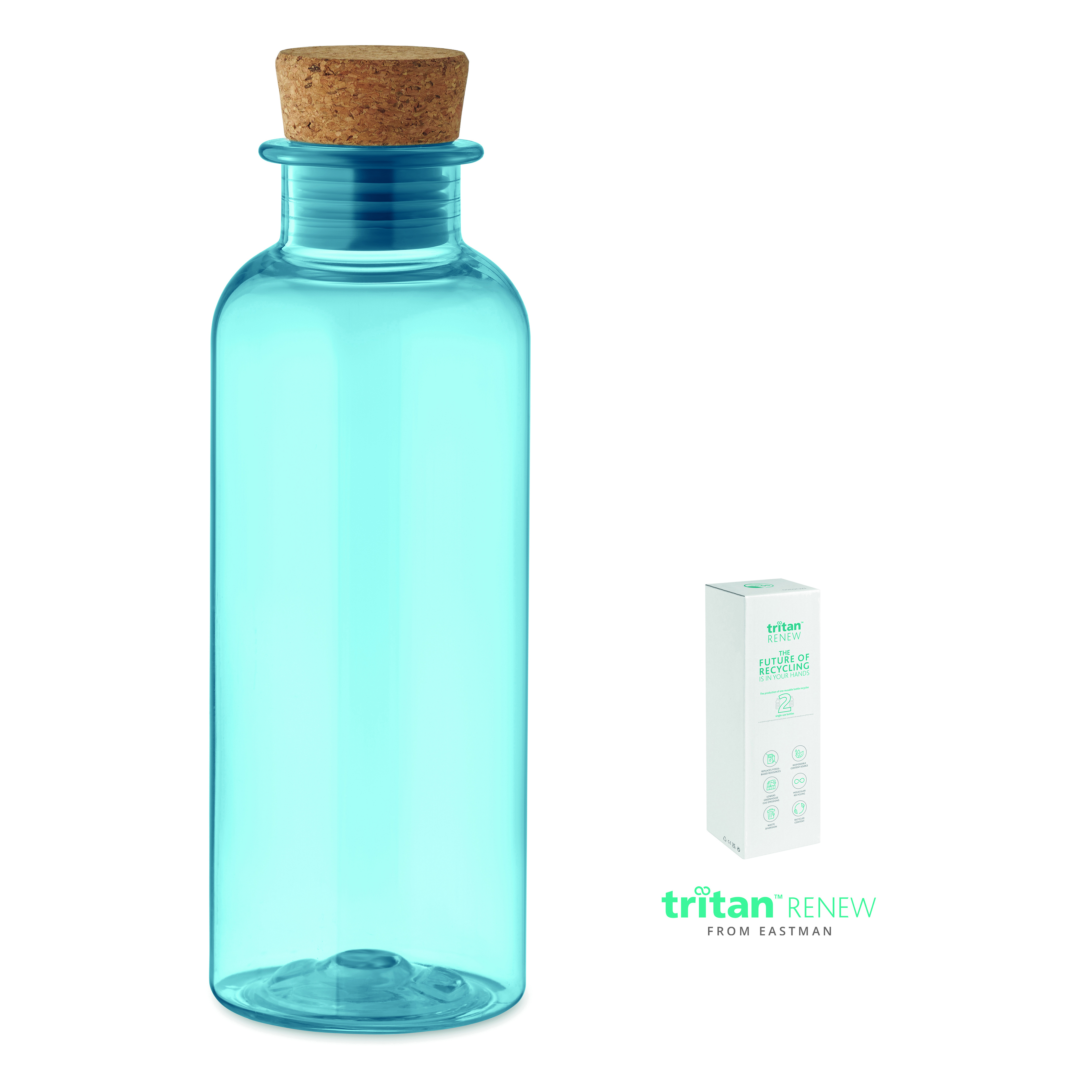 Glasflasche, Korkdeckel, Türkis, Wasserflasche, Nachfüllbox, Flasche, Glasflasche, Korken, Transparente Flüssigkeitsbehälter, Tritan Renew-Produkt, Glasflasche, blaue Flasche, Korken, wiederverwendbare Flasche, transparente Glasflasche