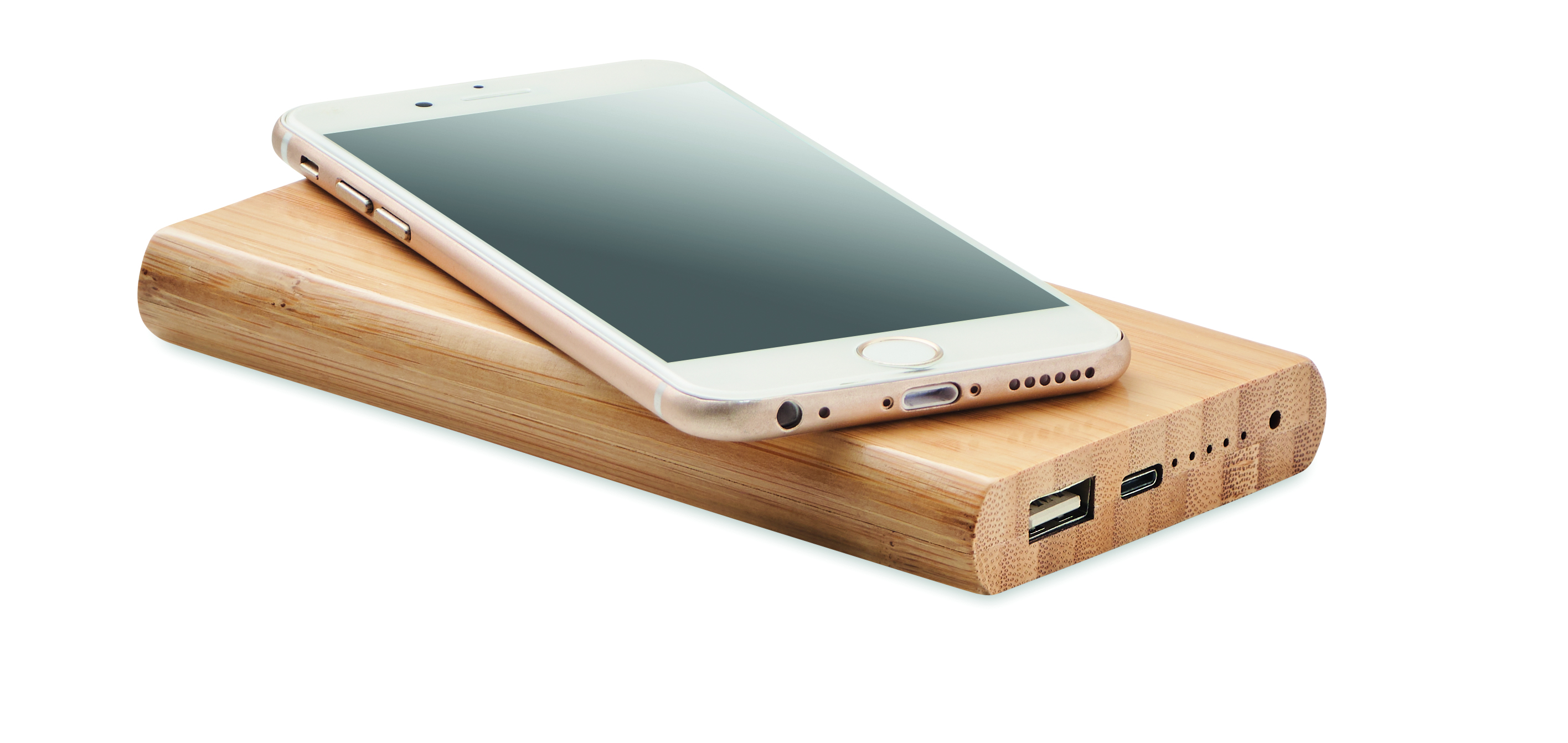 Holzstumpf, Ladegerät, Powerbank, Smartphone, Holzplattform