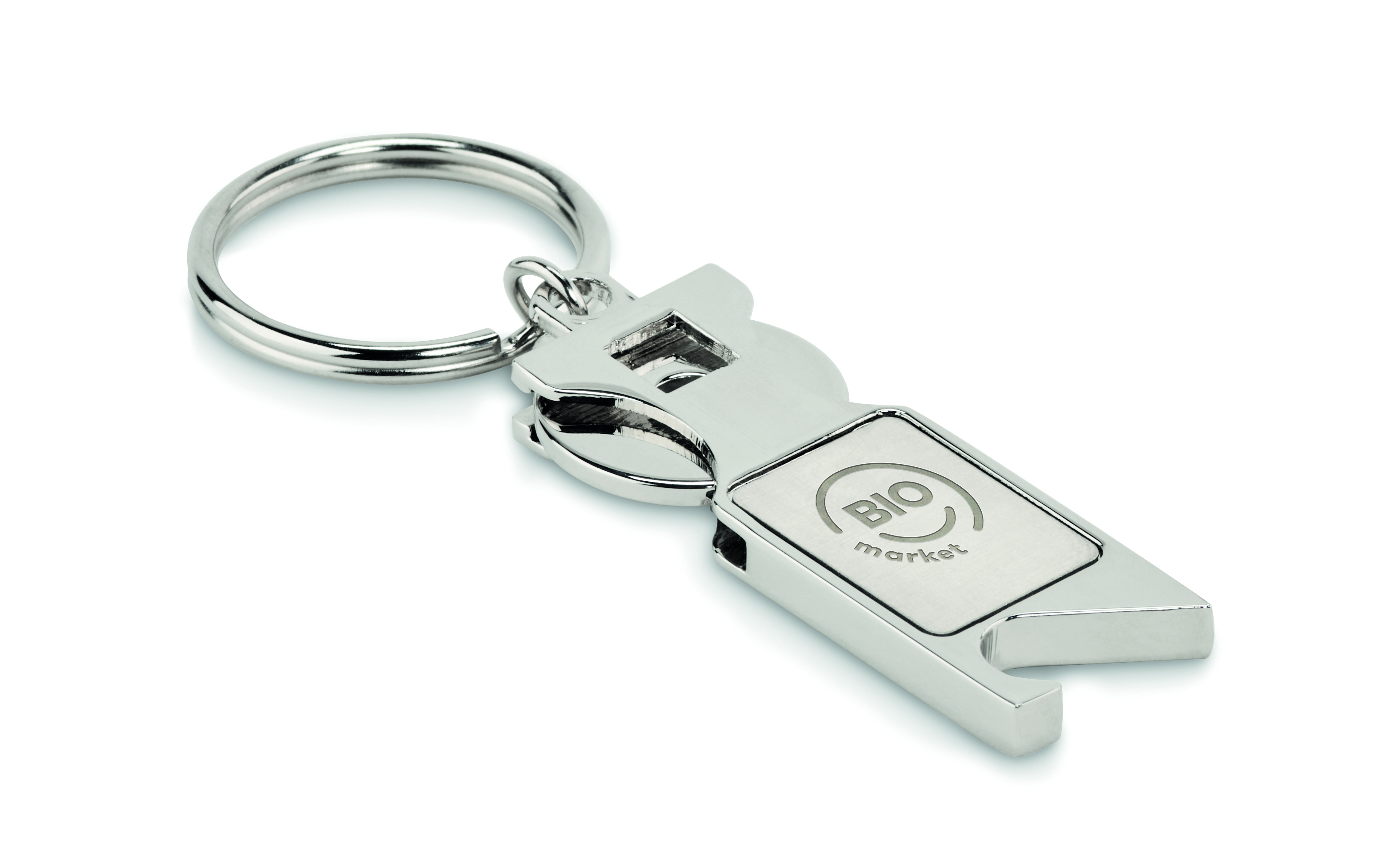 Schlüsselanhänger, Gabel-Mechanismus, Metall, Bio-Markt Logo, Schlüsselring