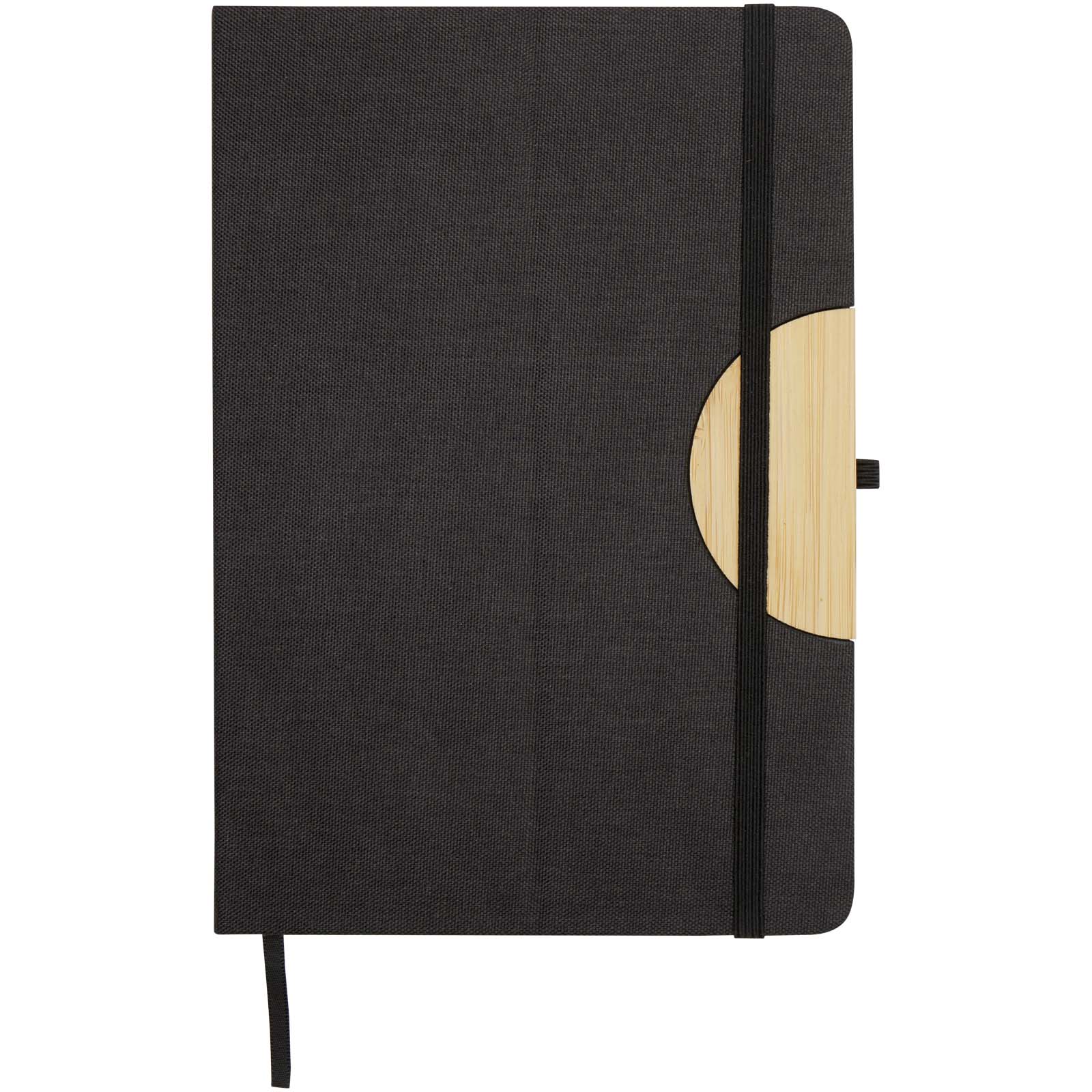 Notebook, Hardcover, Schwarz, Gummiband, Holzakzent