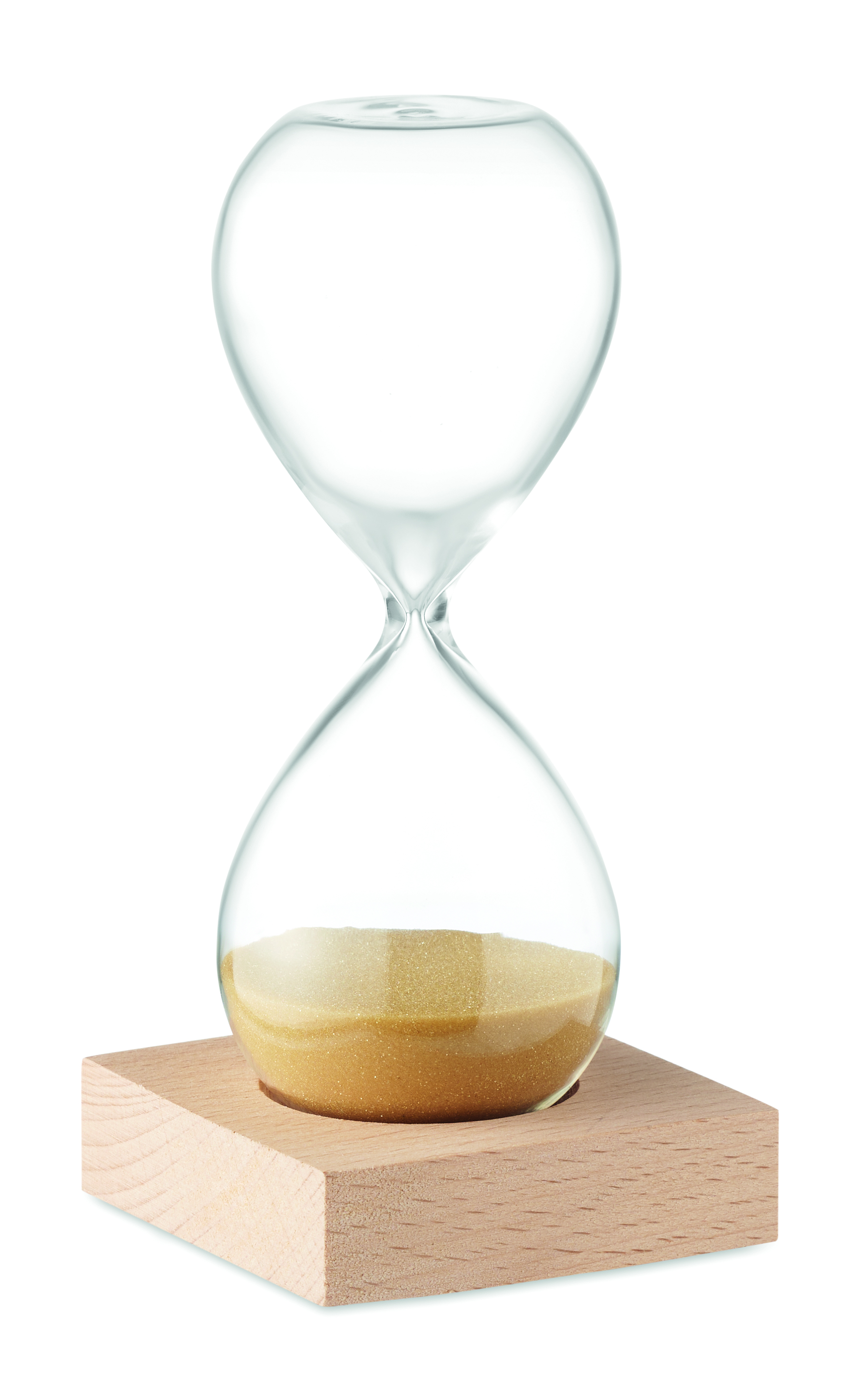 Schreibtisch-Optik, Sanduhren, Sandkorn, Holzsockel, Glasbetween