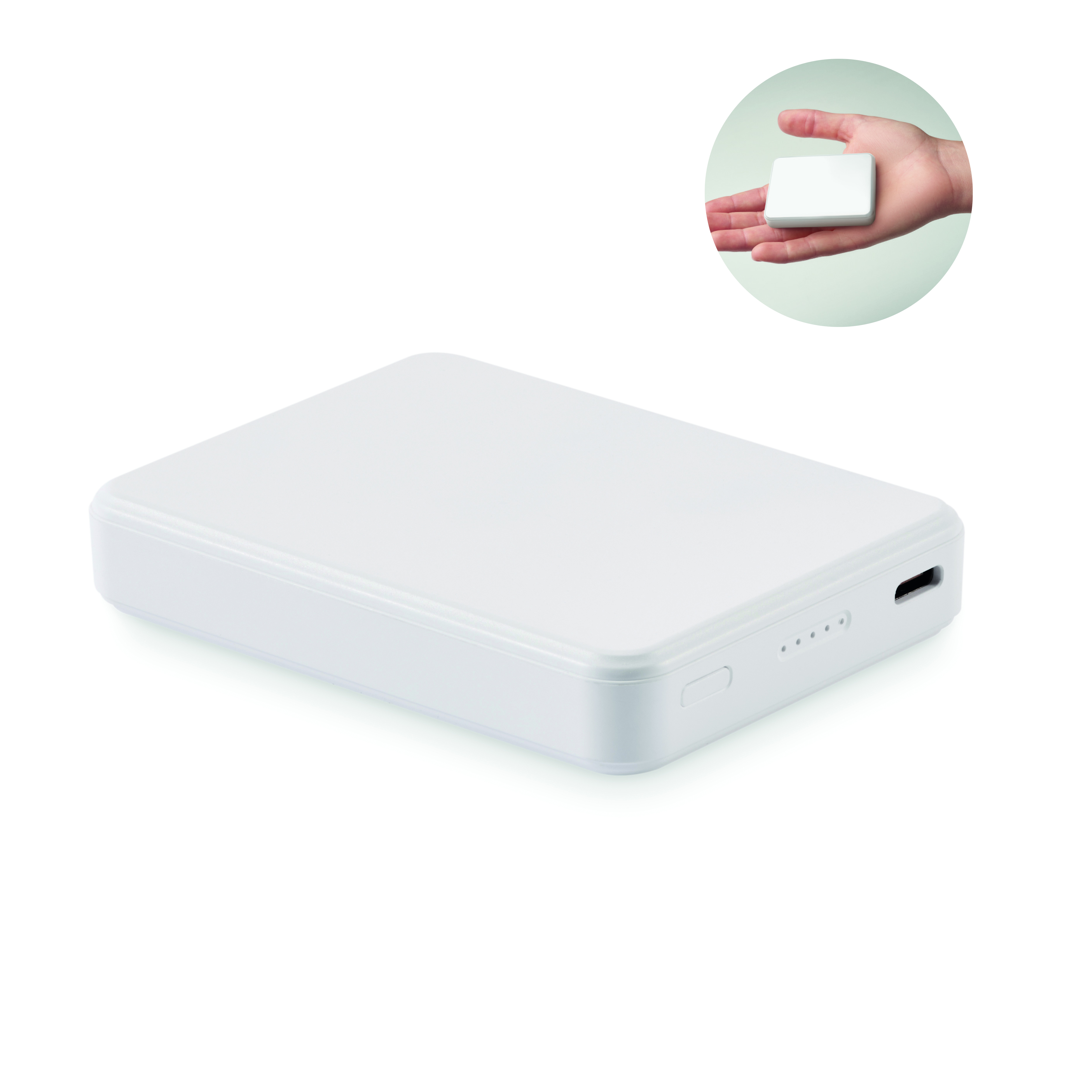 Powerbank, White, Tragbare Ladegerät, USB-C, Schlank, handheld, weiß, dünn, Kunststoff, elektronisches Zubehör, rechteckige_box, weiße_box, tragbares_gerät, hand_haltbar, kanten_round