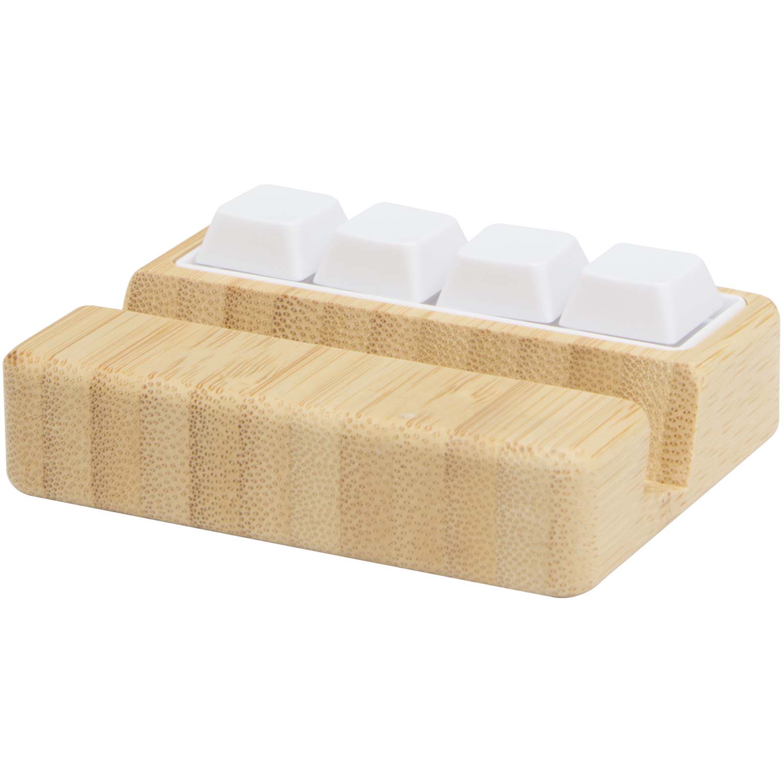 Holzständer, Klarhalter, Kleinkasten, vier Tasten, Holzblock