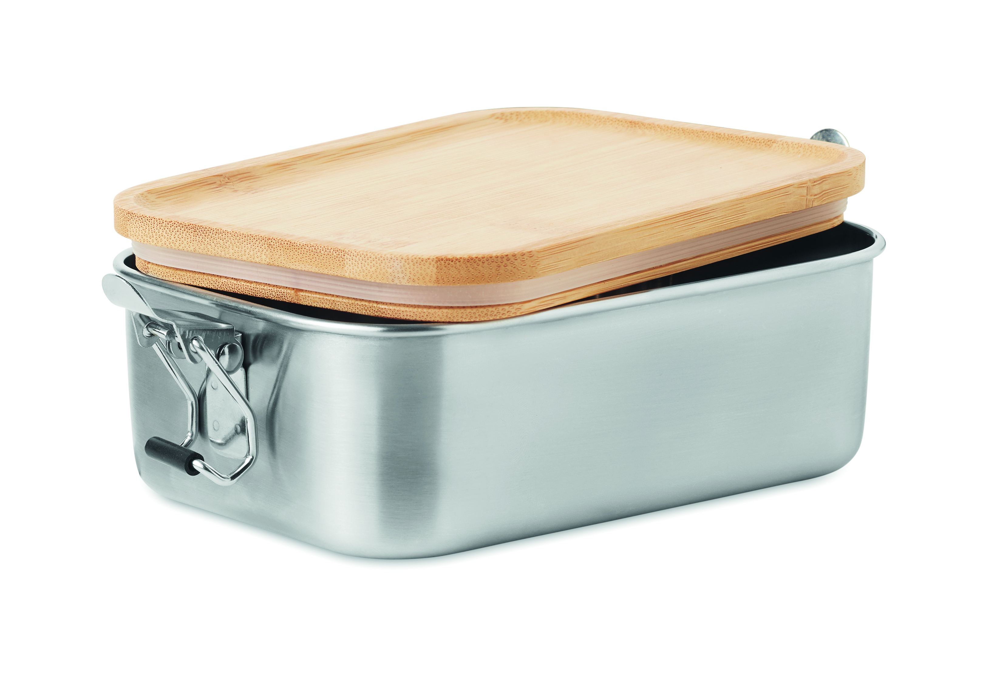 Lunchbox, Edelstahl, Bento-Box, Holzdeckel, Klemmschnalle