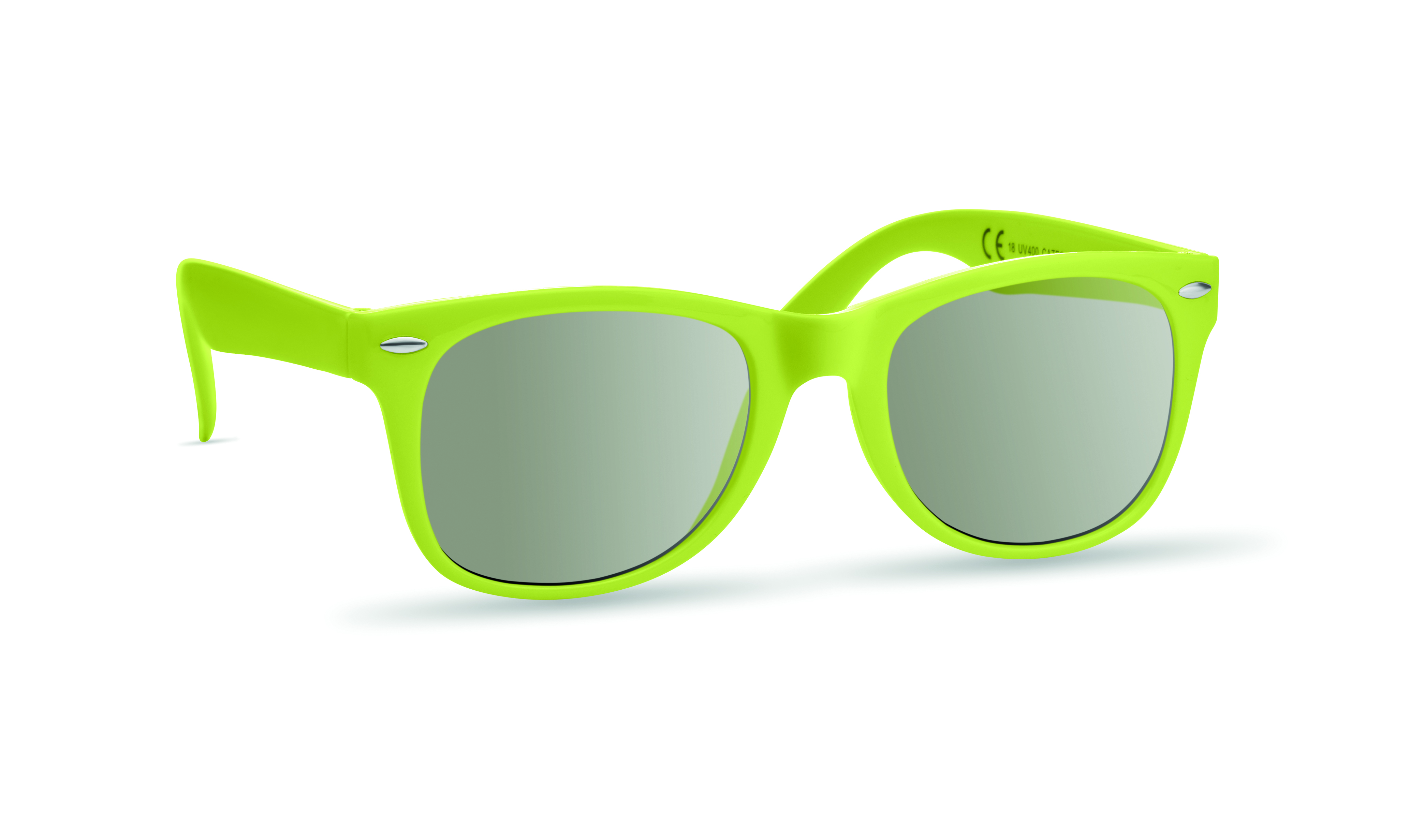 Sonnenbrille, Neon-Grün, Spiegelglas, Kunststoffrahmen, Sunglass shape: Wayfarer