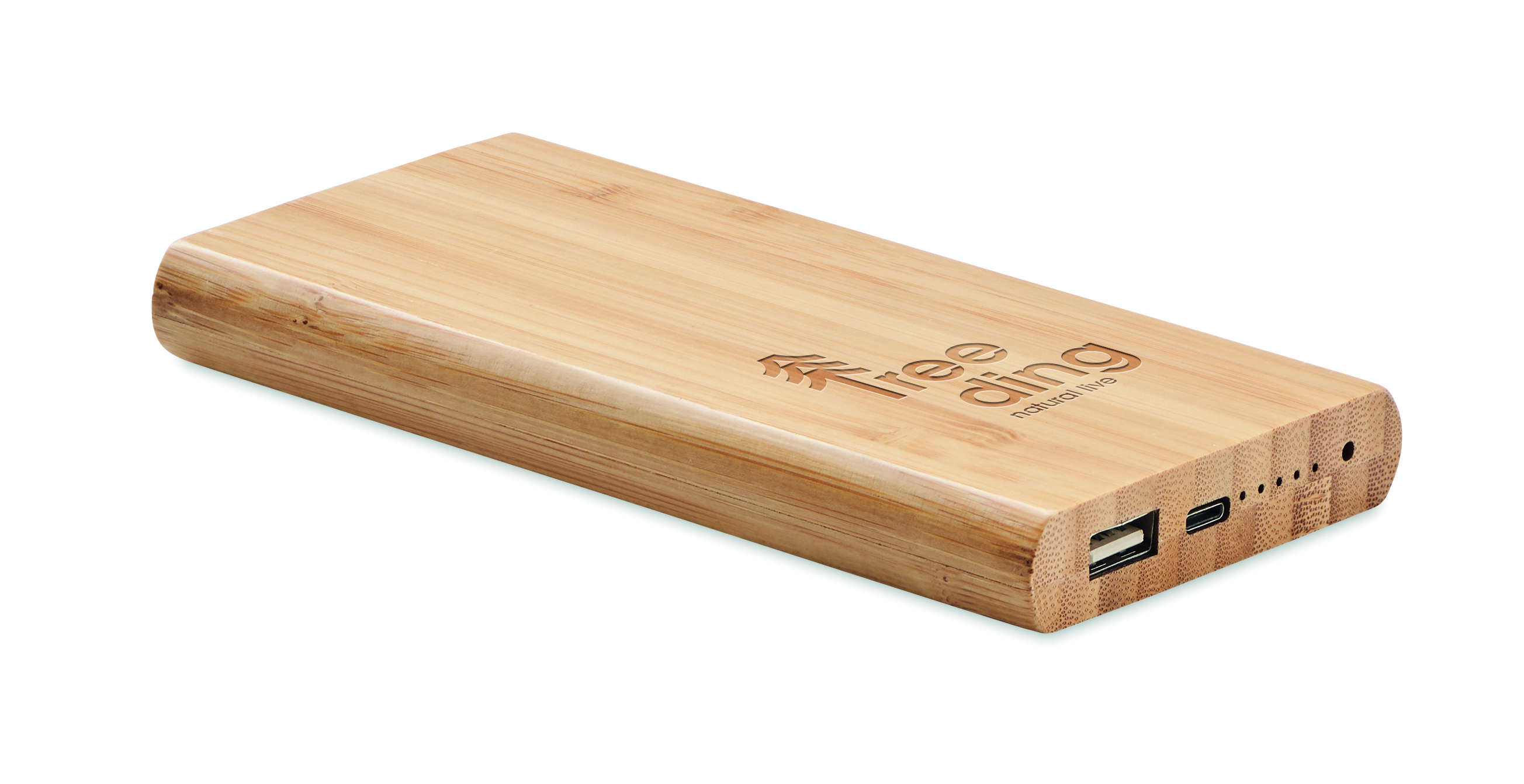 Holzgehäuse, Powerbank, USB-A Steckdose, Bamboo, Natural wood
