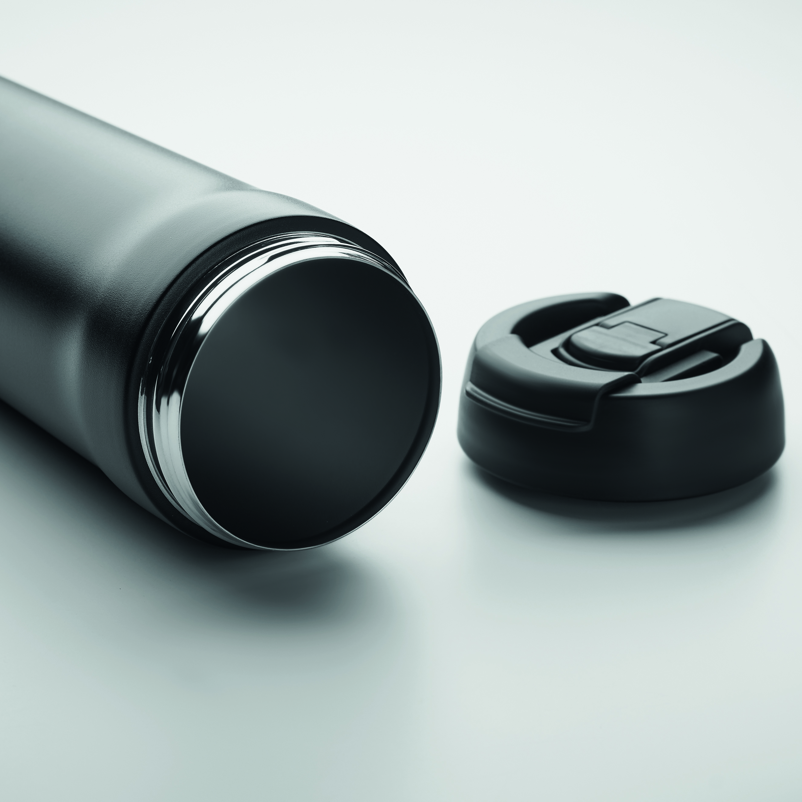 Trinkflasche, Edelstahl, Schwarz, Deckel, Vakuum