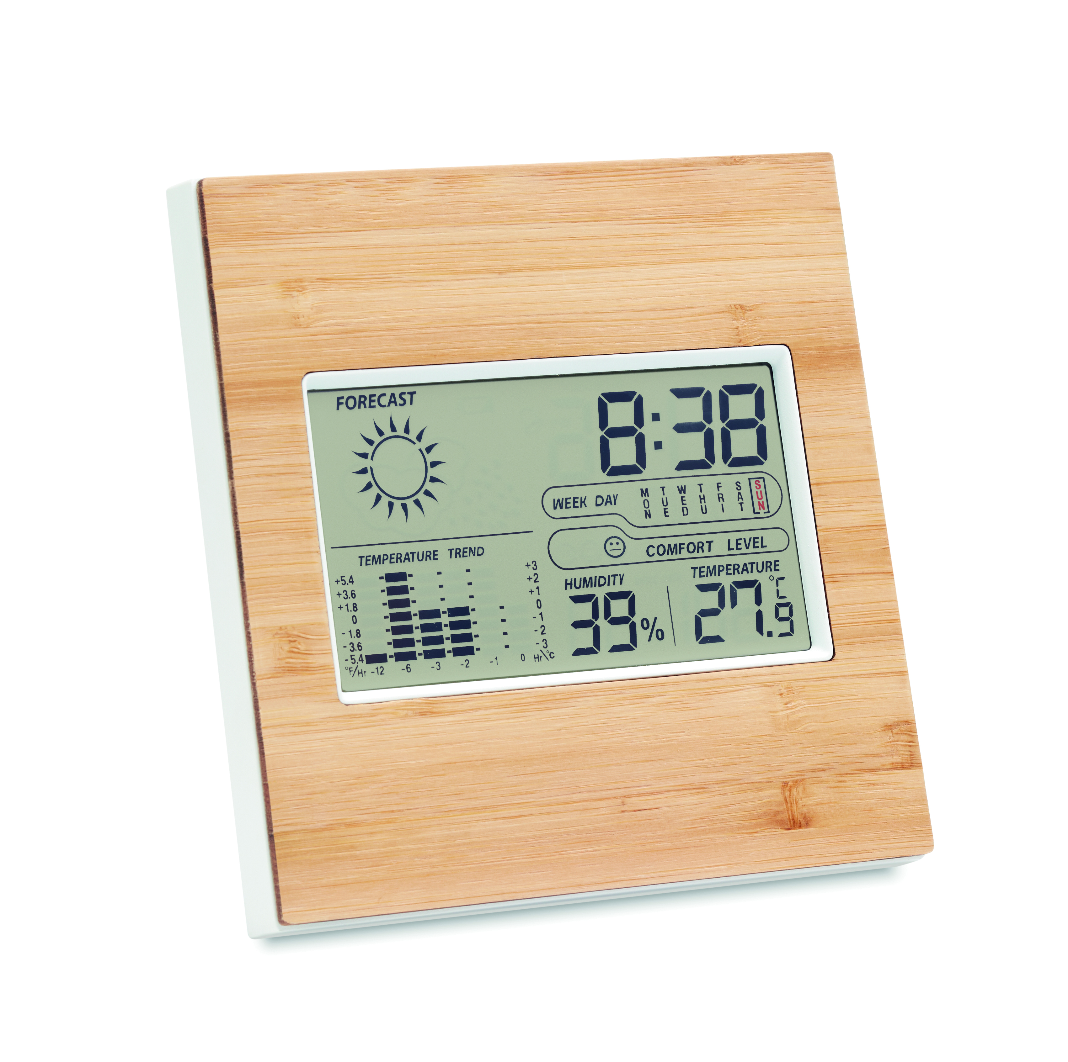 Wetterstation, Thermometer, Hygrometer, Holzgehäuse, Digitalanzeige