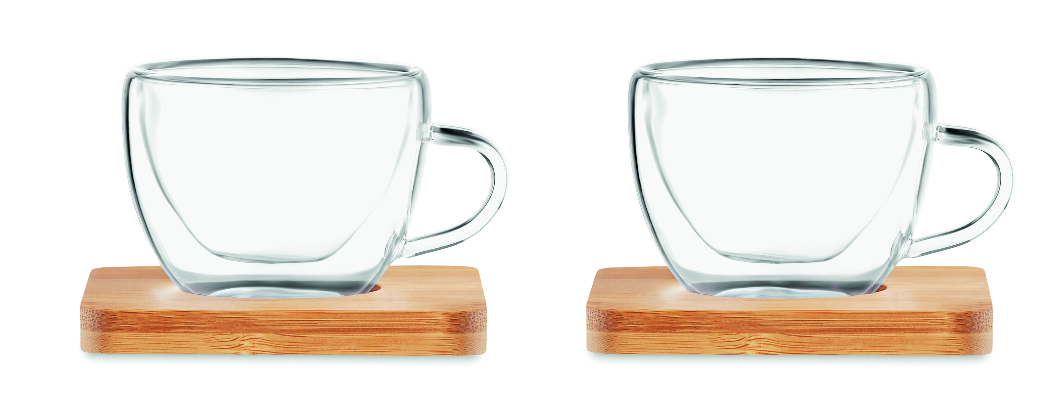 glasbecher, klar, zweier-set, wassert-ger, holzuntersetzer
