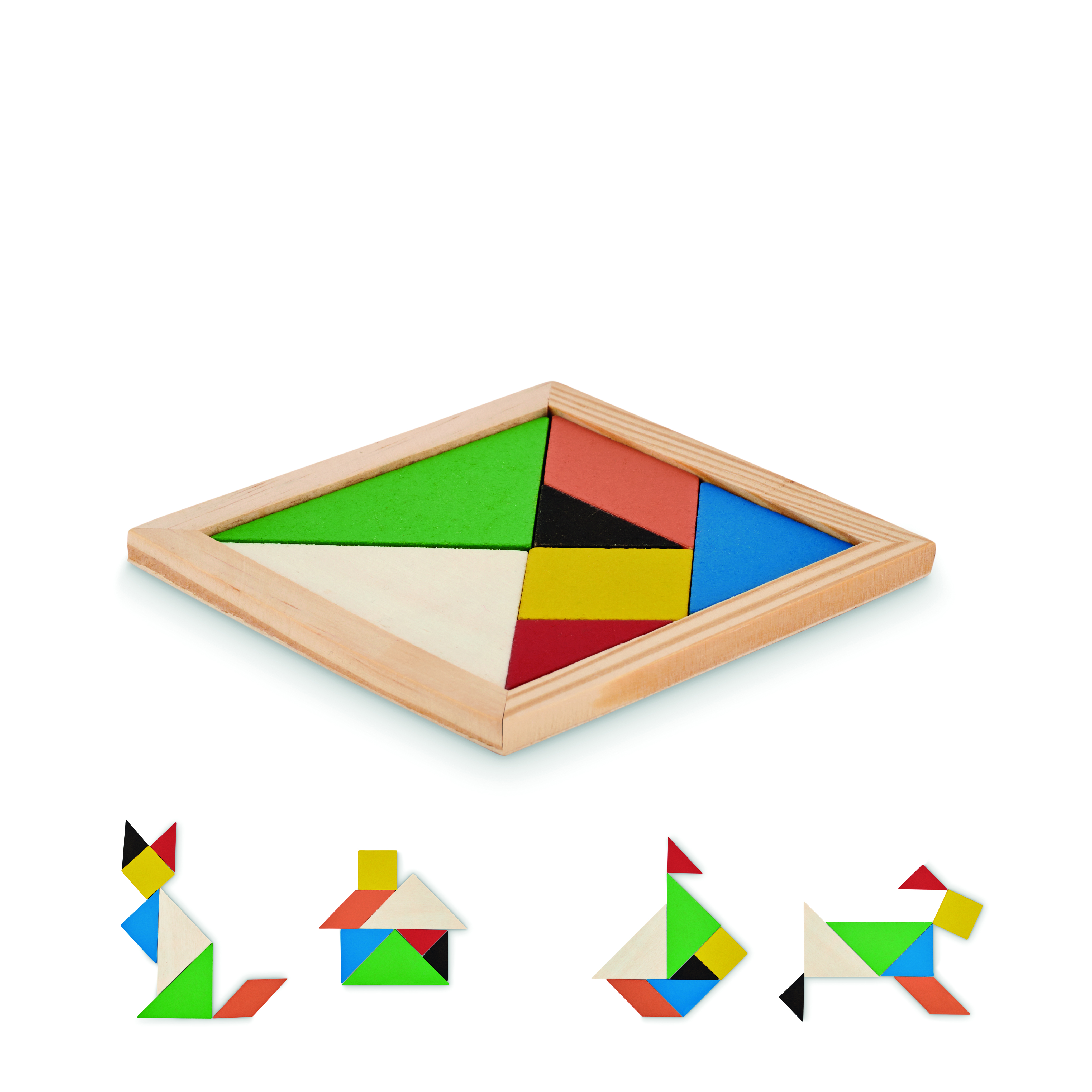 tangram, puzzle, holz, bunt, kacheln