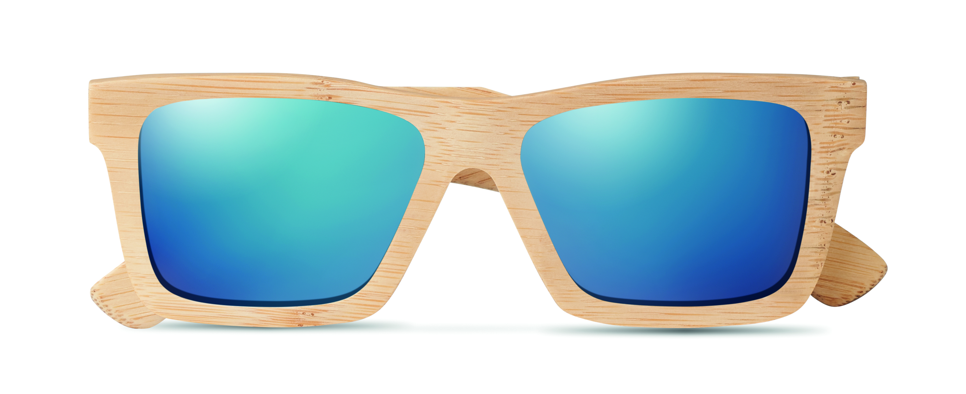 Sonnenbrille, Holzrahmen, Blau Spiegel, Sonnenbrillenrahmen, naturholz