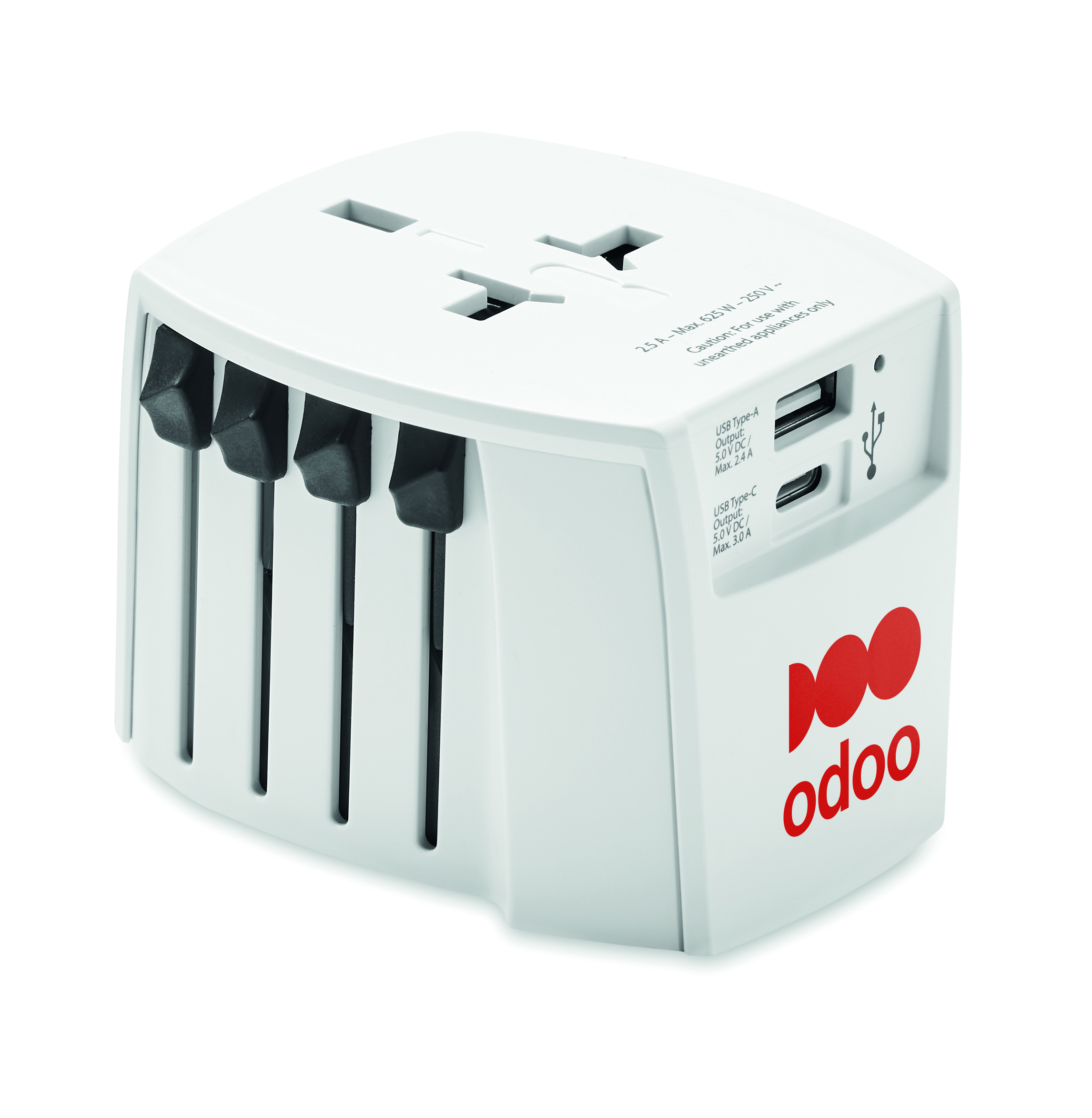 USB-Ladegerät, Multi-Steckdosenadapter, Toaster-ähnlicher Adapter, 4-Slot-Schiene, Odoo-Logo