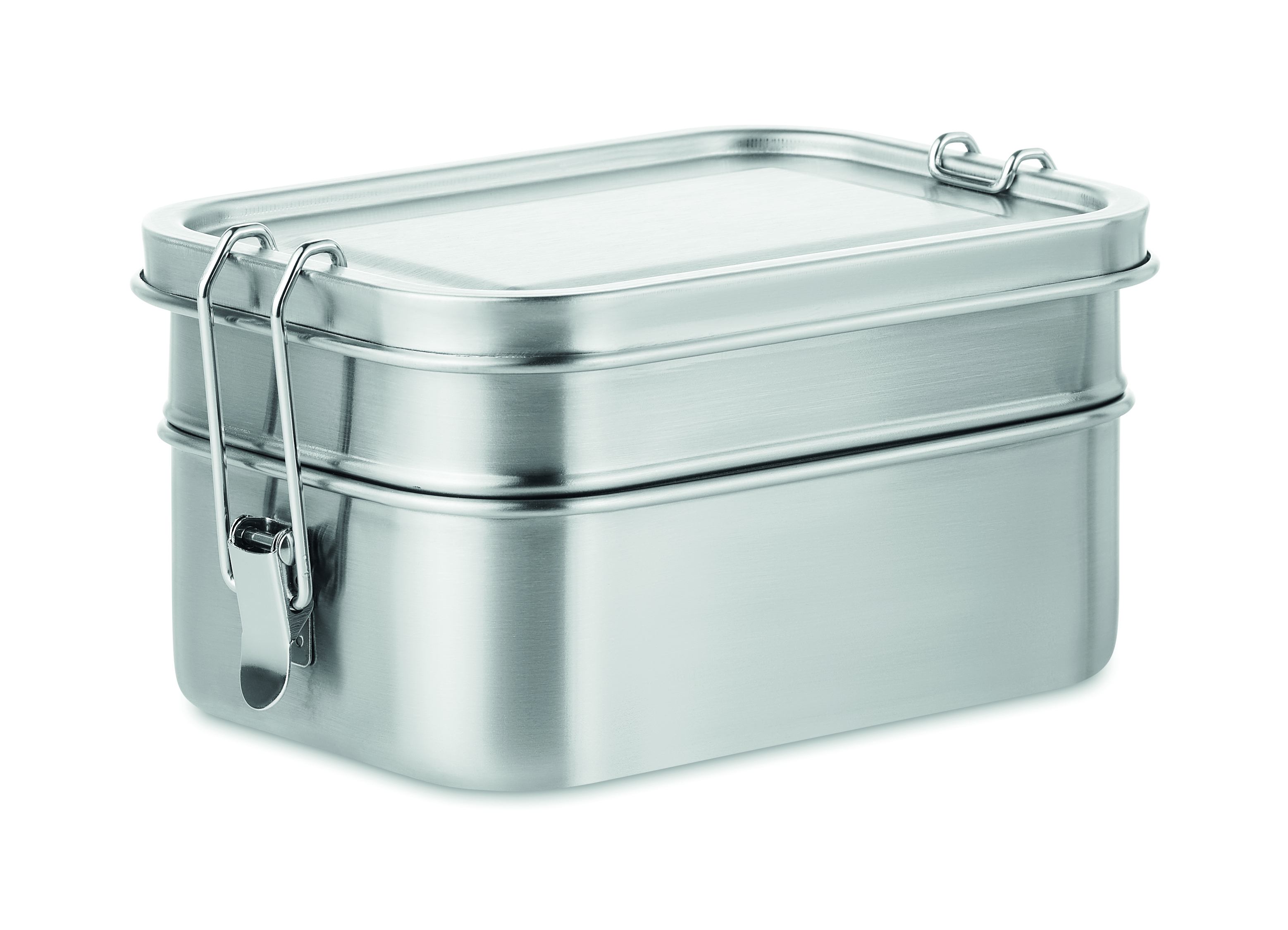 Metal Lunchbox, Edelstahl, Rechteckig, Verschluss mit Clip, Zweistöckig