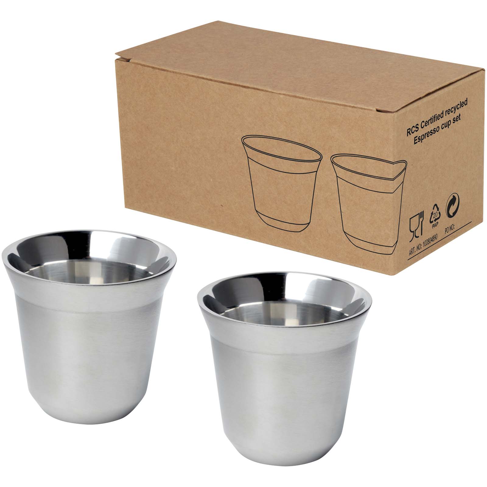 Espresso-Tassen, Edelstahl, Metallbecher, Kaffeekupen-Set, recycelte Verpackung, Espresso-Tassen, Edelstahl, Set aus 2, Unbeschichteter Innenraum, Edelstahloptik
